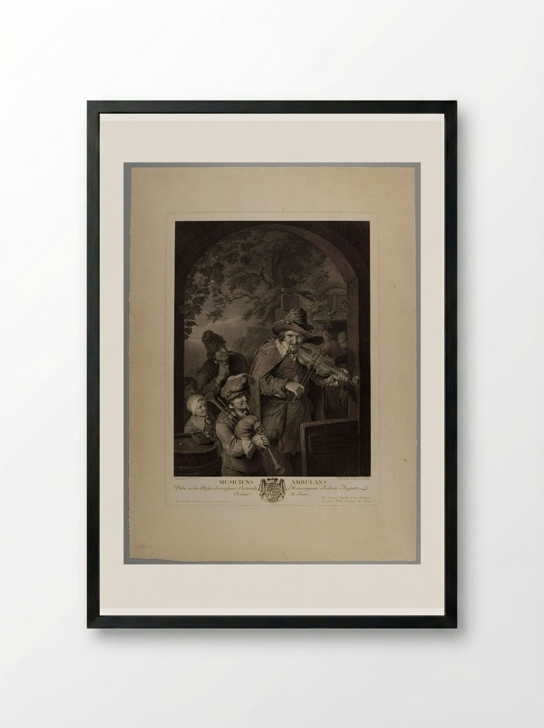 Ambling Musicians - Johann Georg Wille - Framed Print Black
