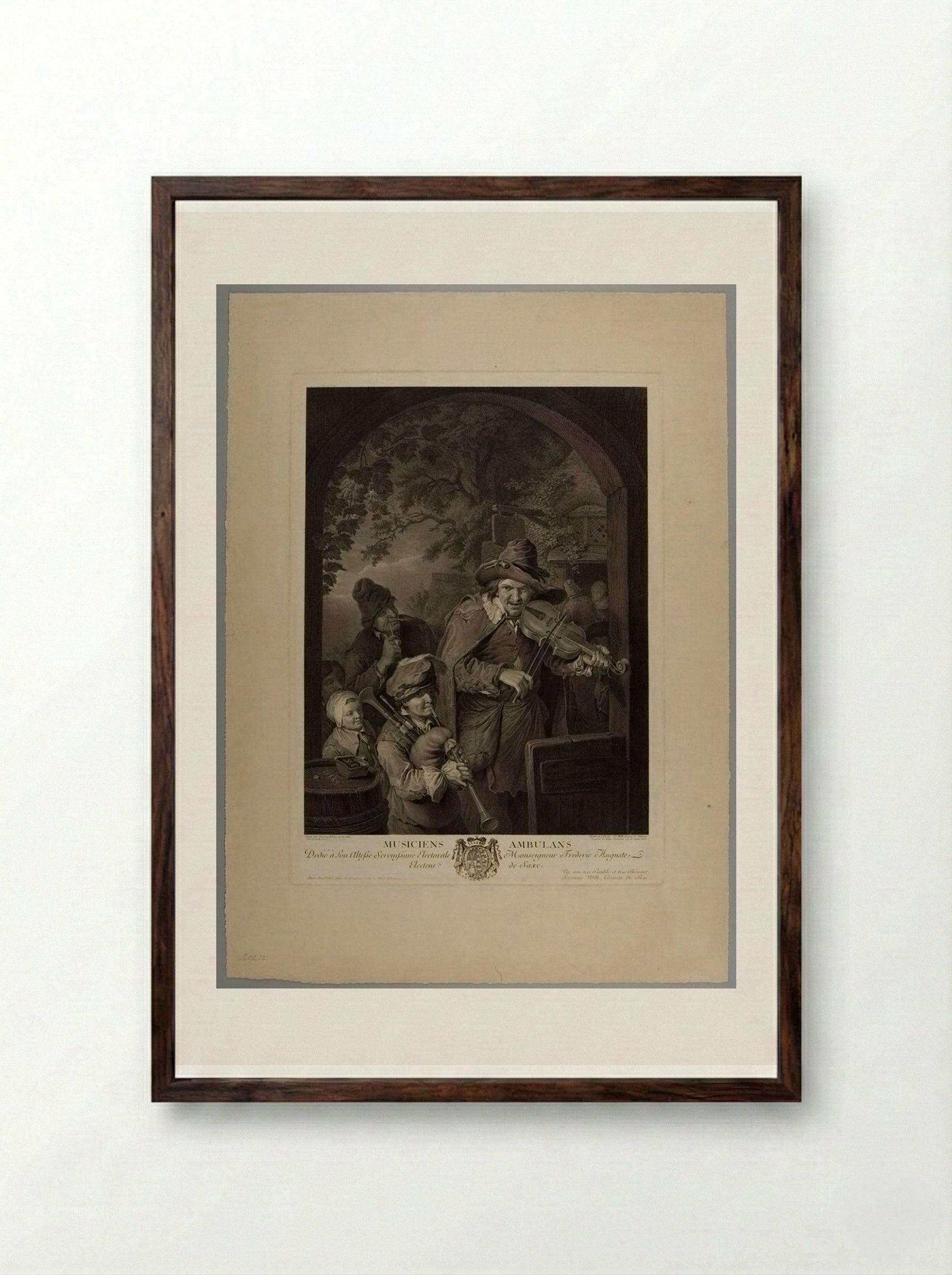 Ambling Musicians - Johann Georg Wille - Framed Print Dark Wood