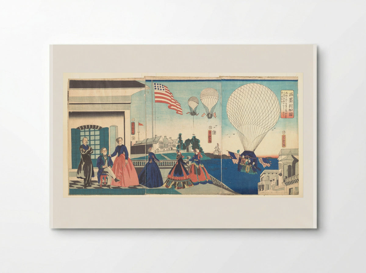America: Enjoying Hot Air Balloons - Utagawa Yoshitora - Poster