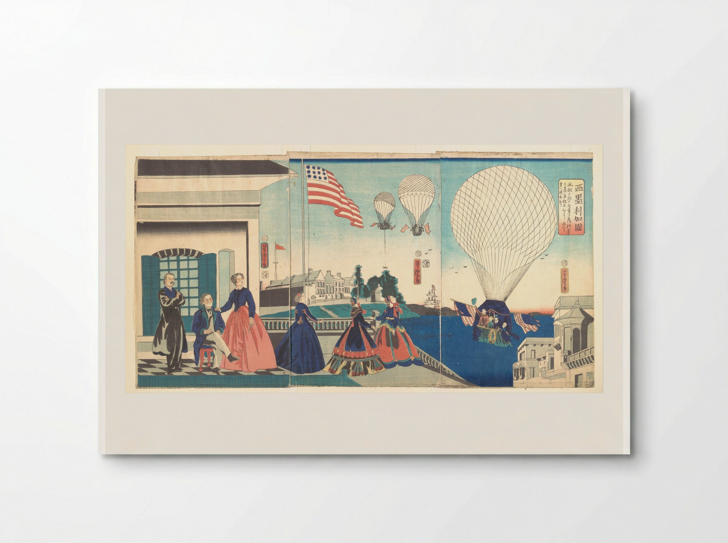 America: Enjoying Hot Air Balloons - Utagawa Yoshitora - Poster