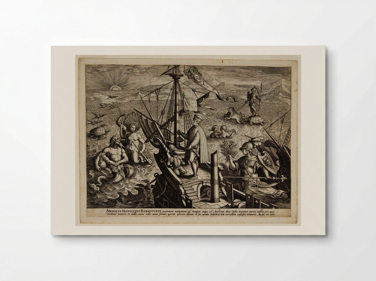 Amerigo Vespucci on His Ship - Adriaen Collaert - Poster