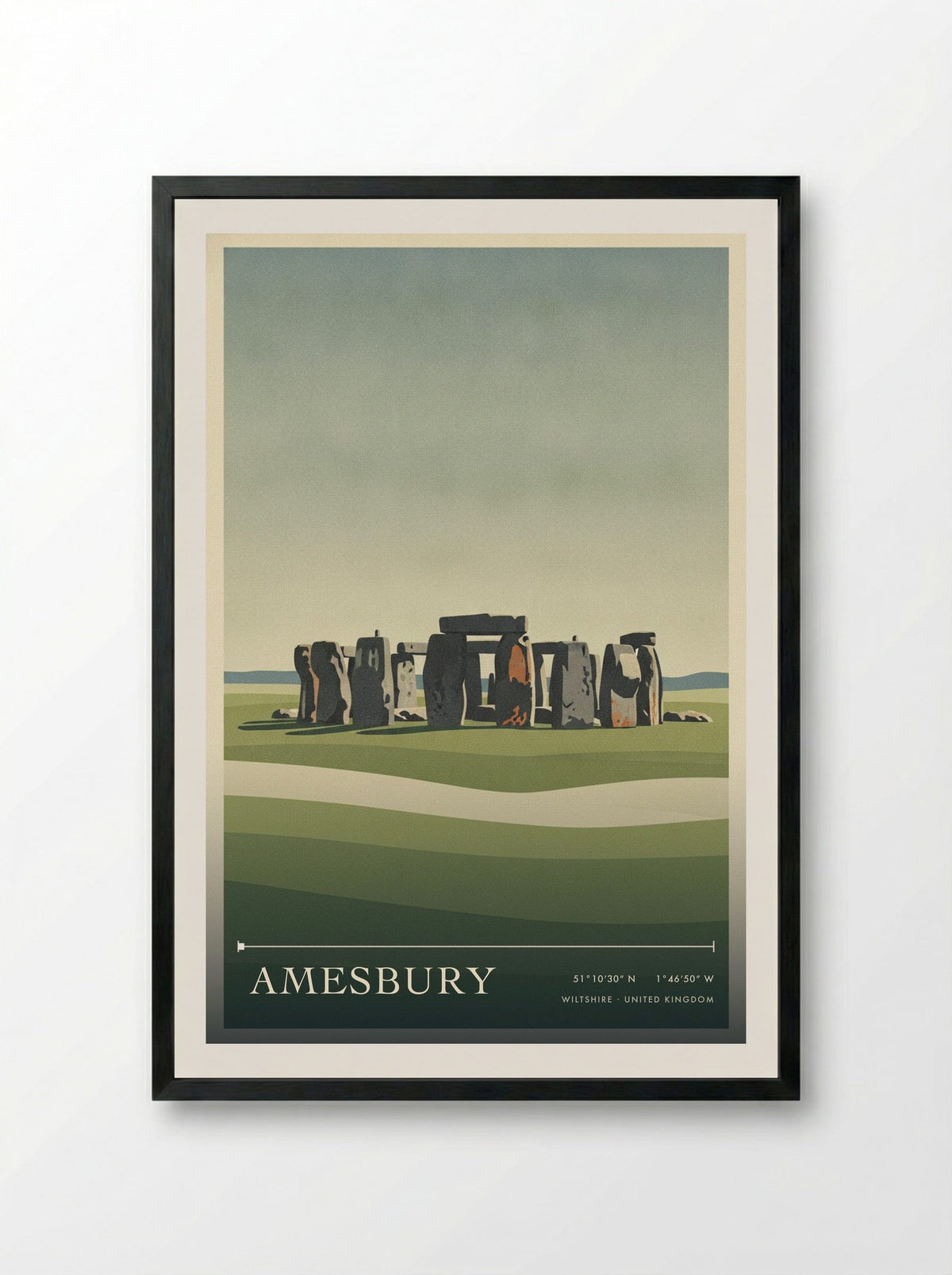 Amesbury Wiltshire United Kingdom Travel Poster - Framed Print Black