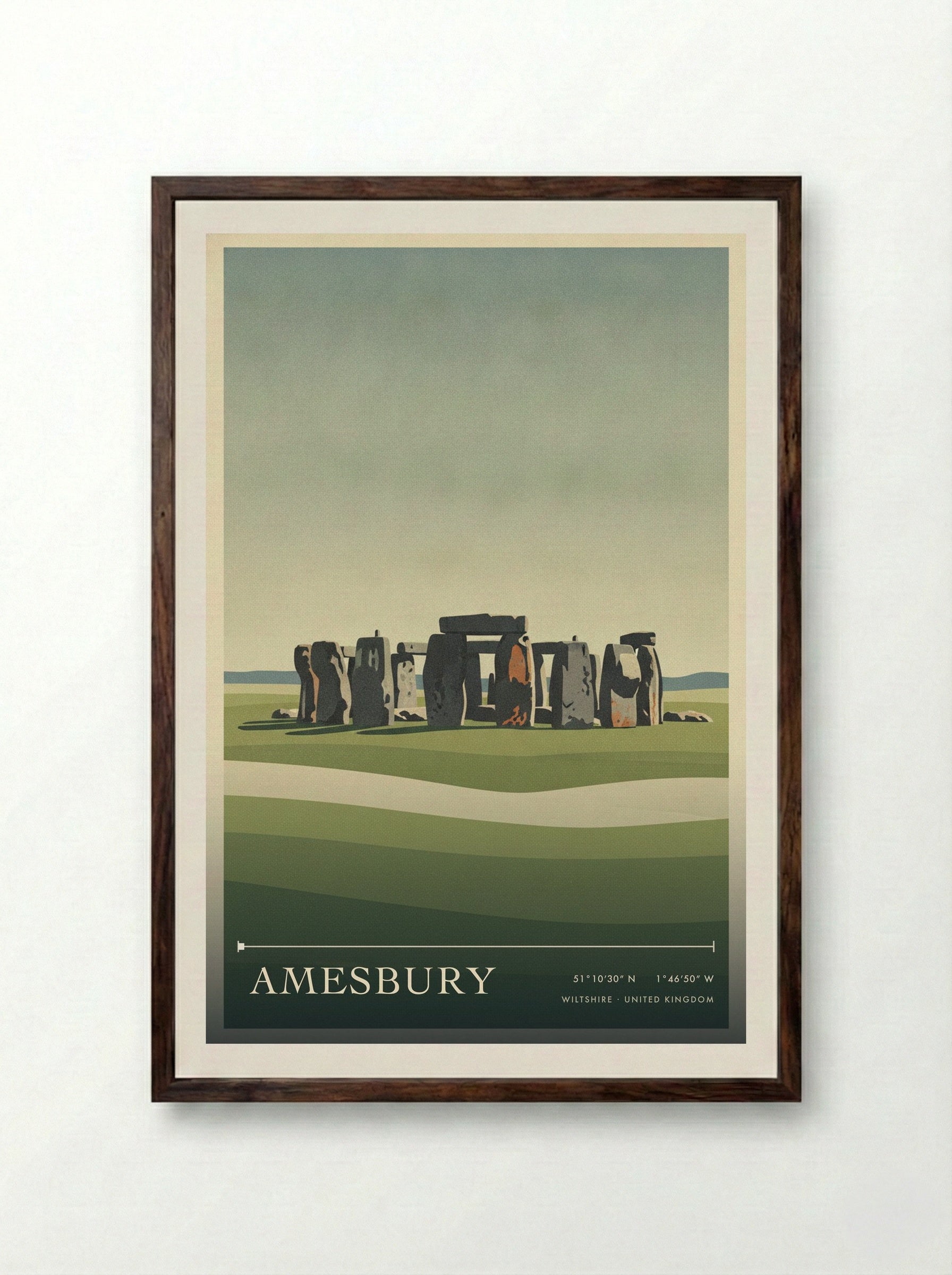 Amesbury Wiltshire United Kingdom Travel Poster - Framed Print Dark Wood