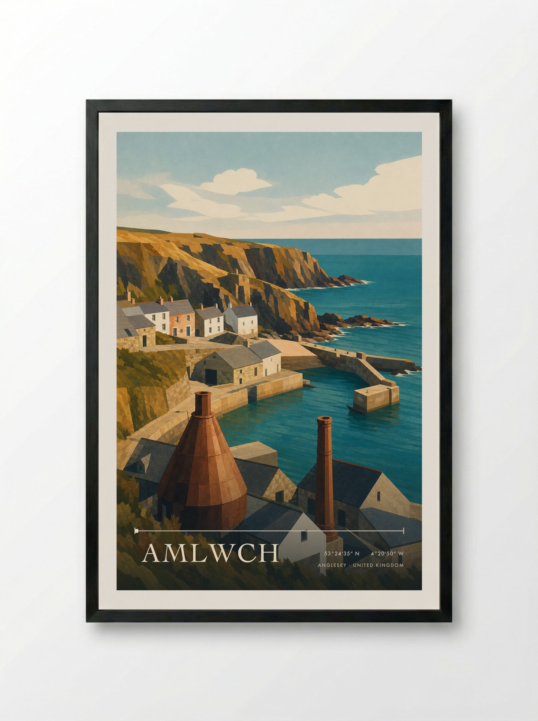 Amlwch Anglesey United Kingdom Travel Poster - Framed Print Black