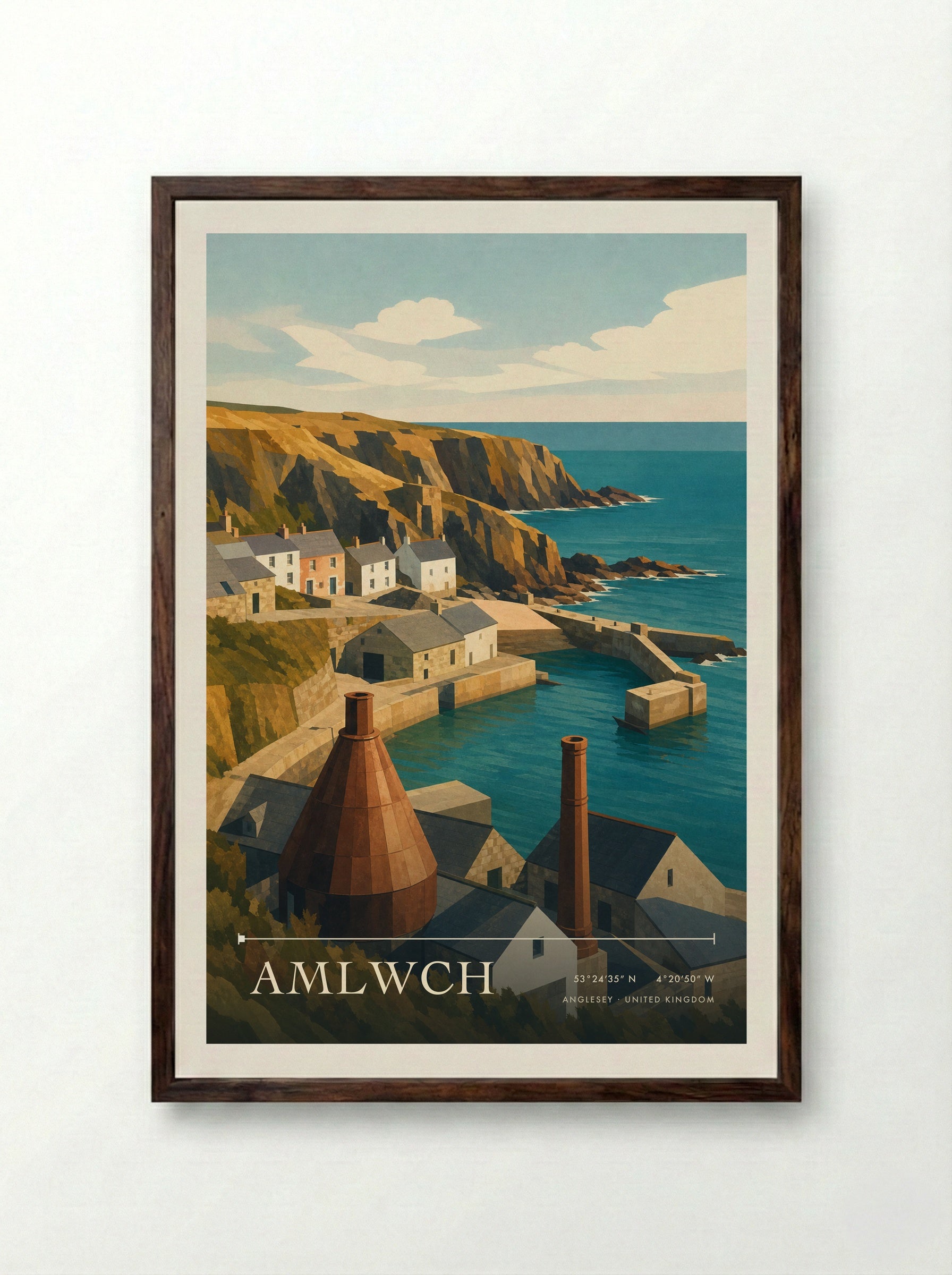 Amlwch Anglesey United Kingdom Travel Poster - Framed Print Dark Wood