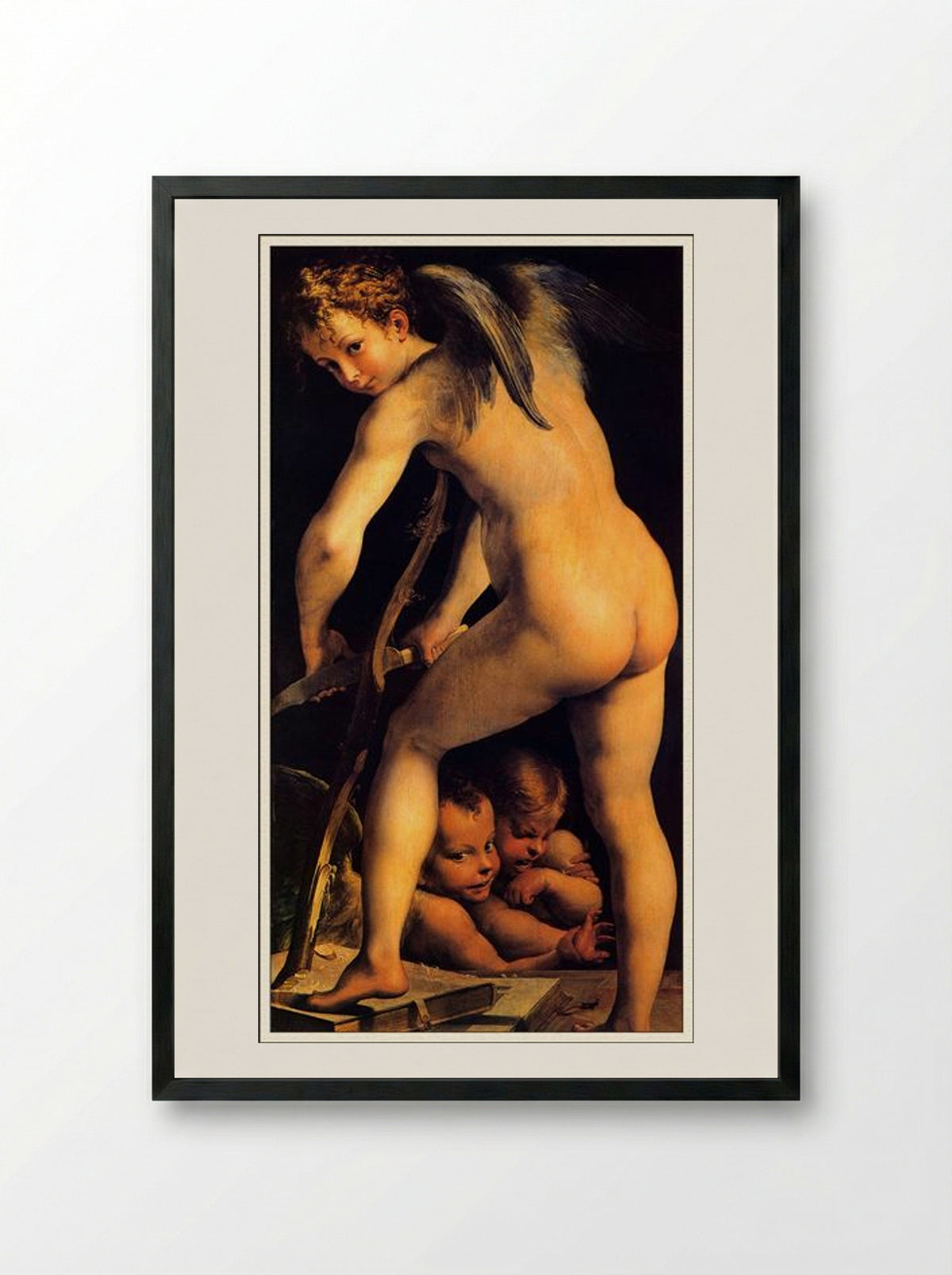 Amor Carving His Bow - Parmigianino - Framed Print Black
