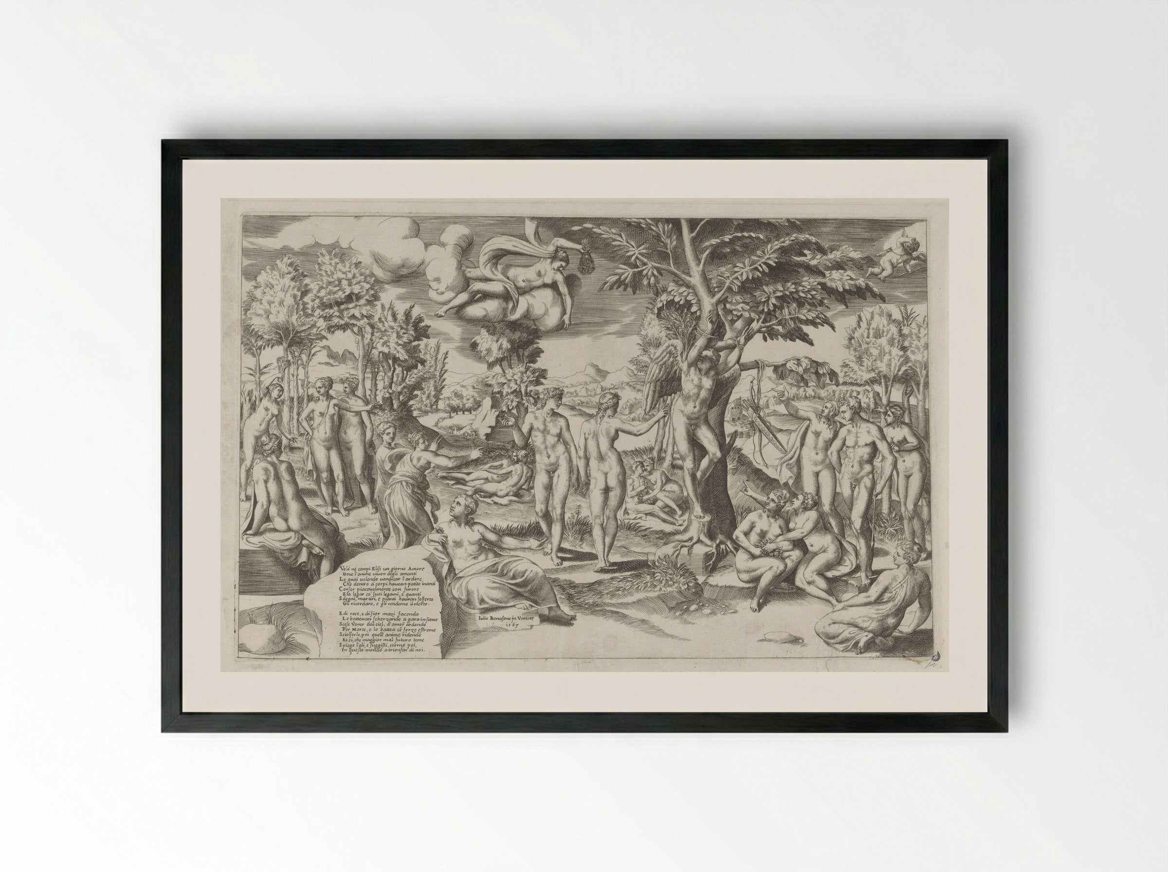 Amor in the Elysian Fields - Giulio Bonasone - Framed Print Black