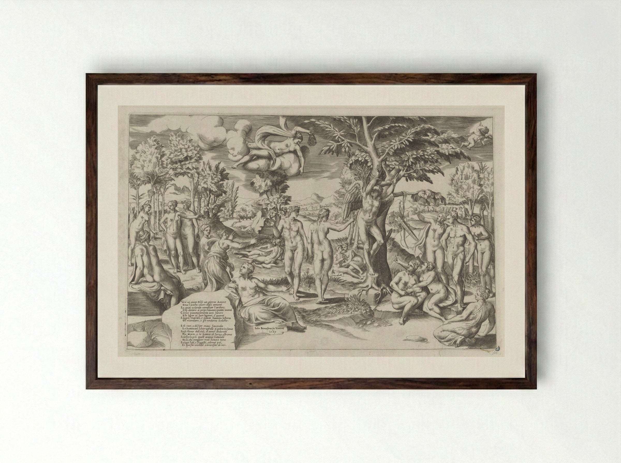 Amor in the Elysian Fields - Giulio Bonasone - Framed Print Dark Wood