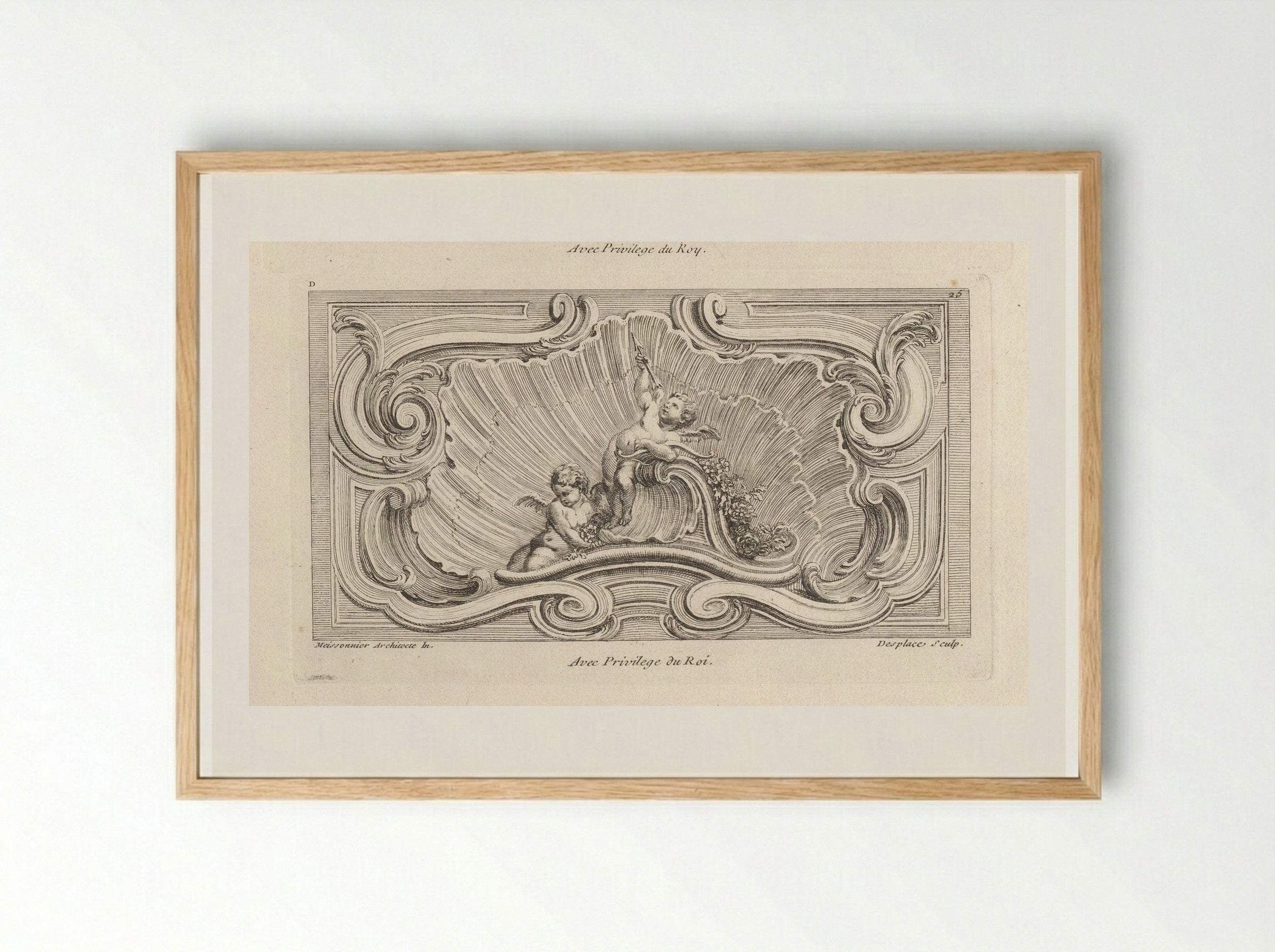 Amor met pijl en boog bij een zittende amor - Gabriel Huquier - Framed Print Wood