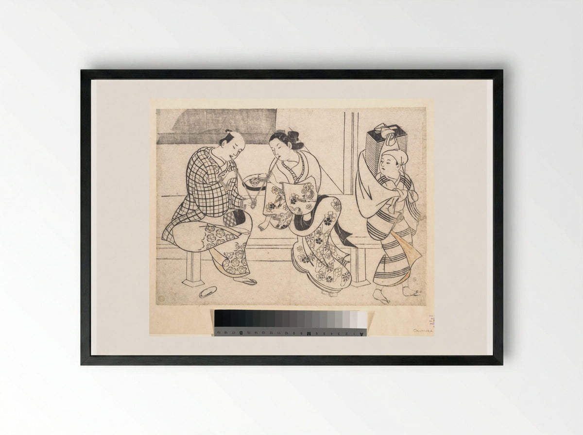 Amorous Couple - Okumura Masanobu - Framed Print Black