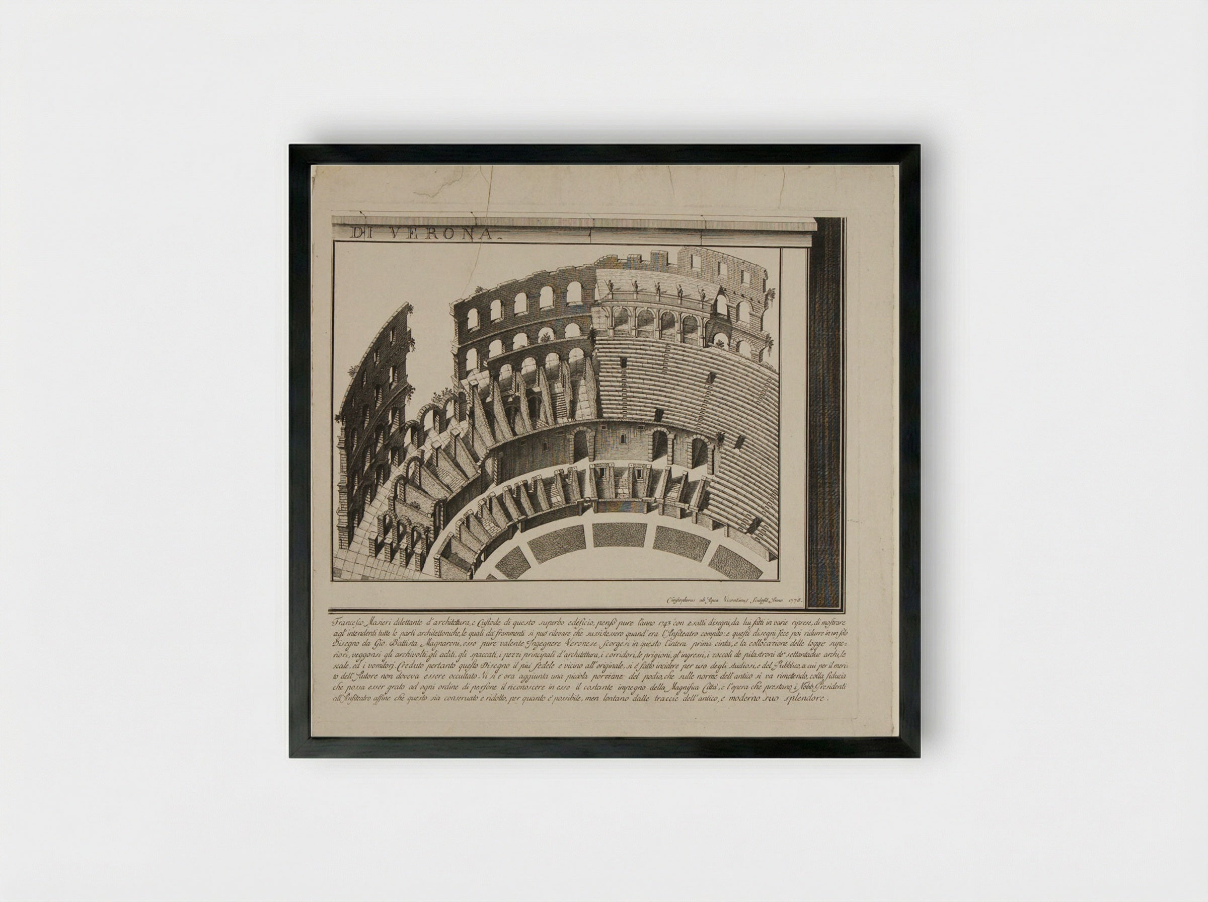 Amphitheater of Verona (Panel 3) - Cristoforo dall'Acqua - Framed Print Black
