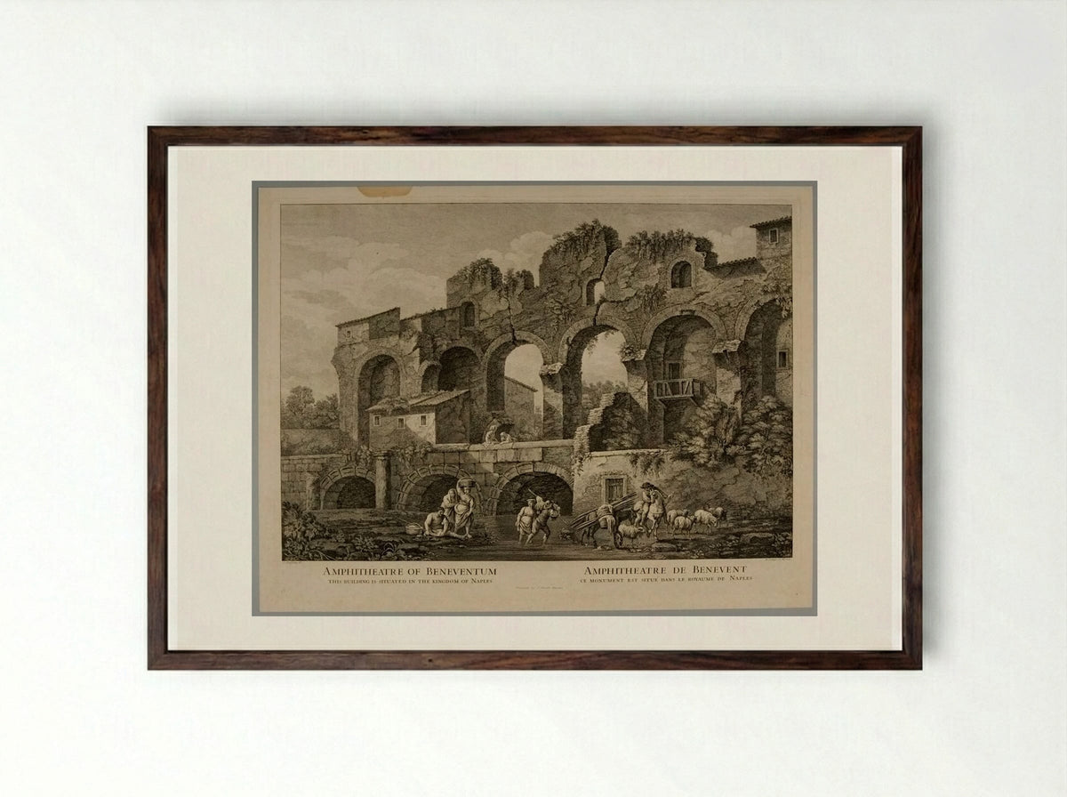 Amphitheatre of Beneventum - Domenico Cunego - Framed Print Dark Wood