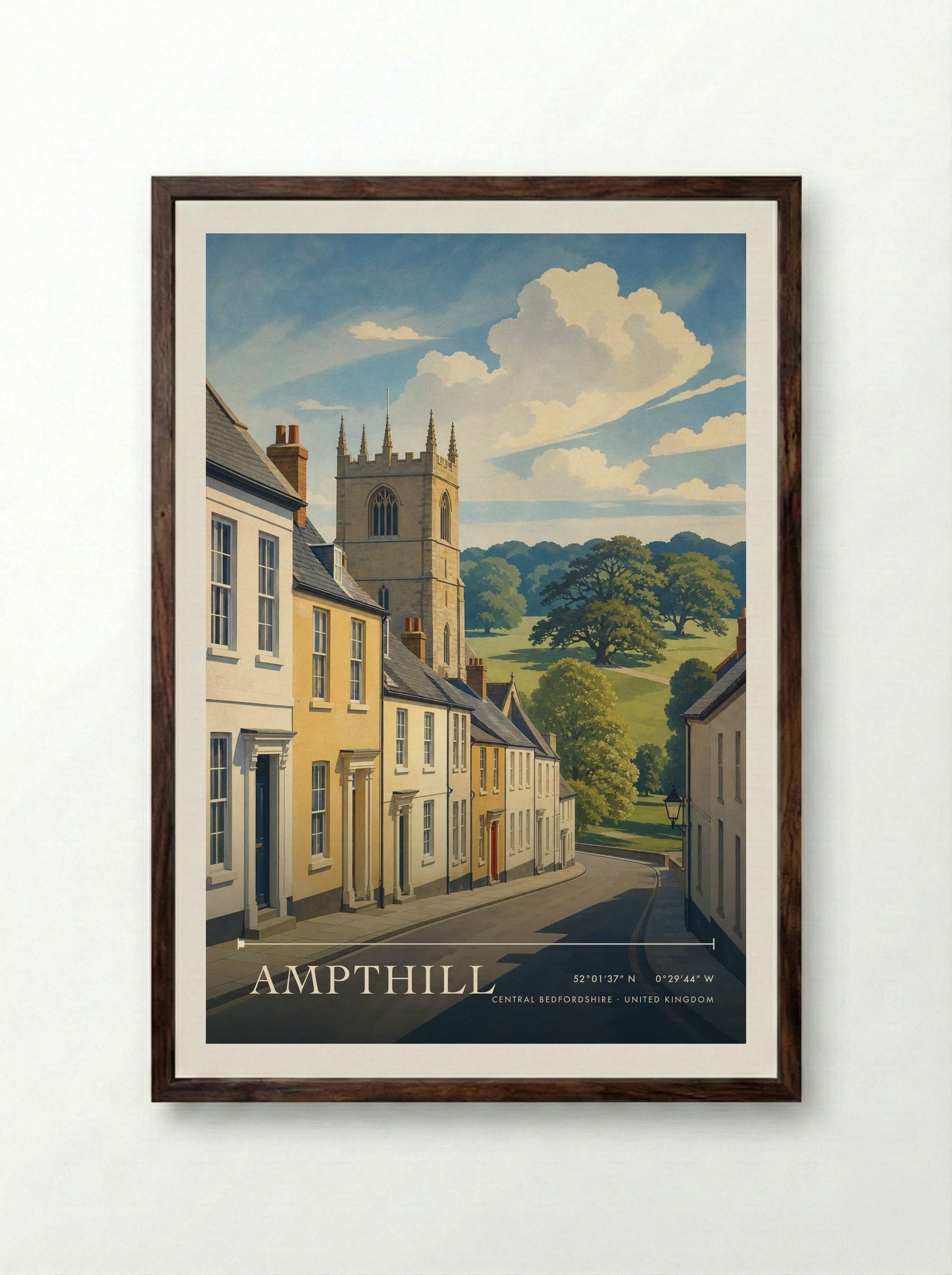 Ampthill Central Bedfordshire United Kingdom Travel Poster - Framed Print Dark Wood