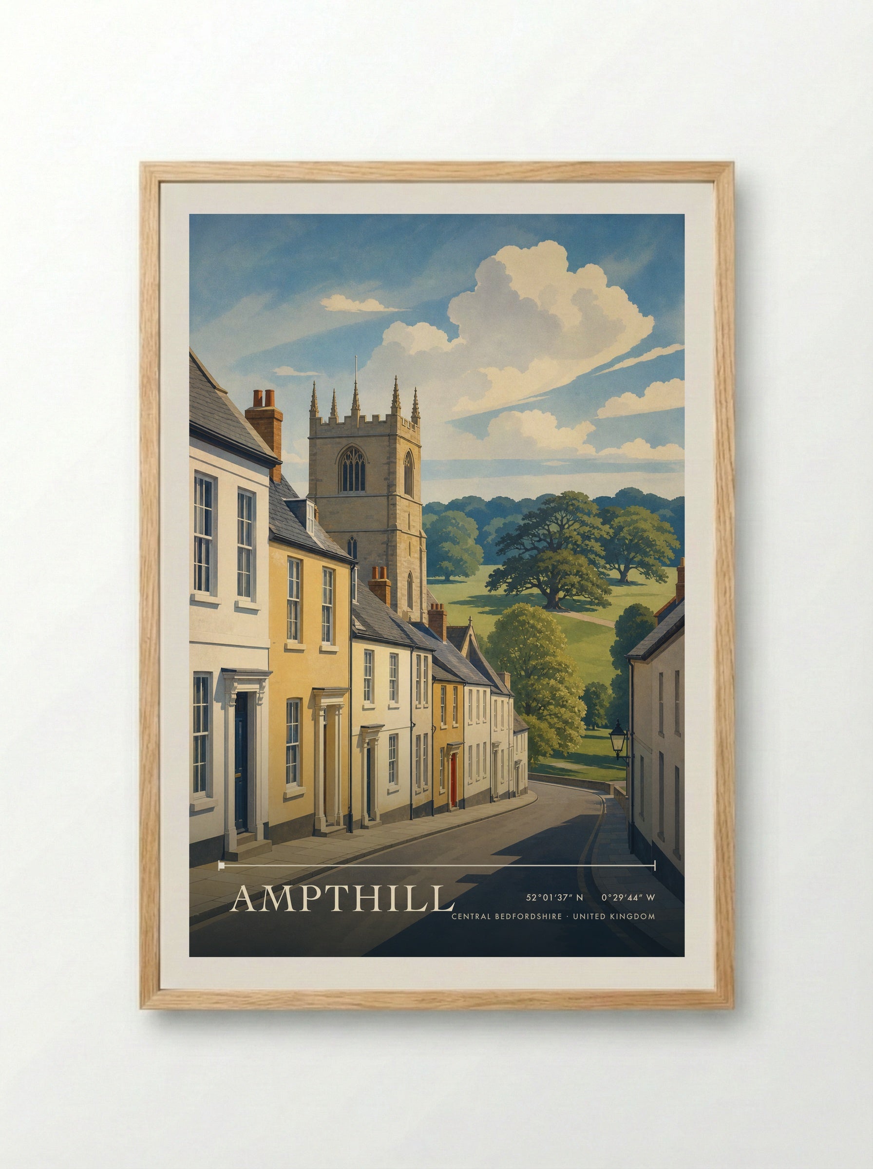 Ampthill Central Bedfordshire United Kingdom Travel Poster - Framed Print Wood