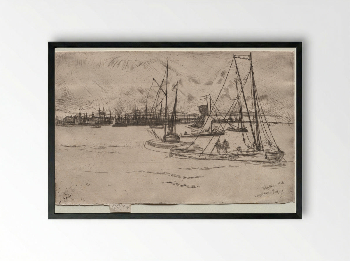 Amsterdam from the Tolhuis - James McNeill Whistler - Framed Print Black