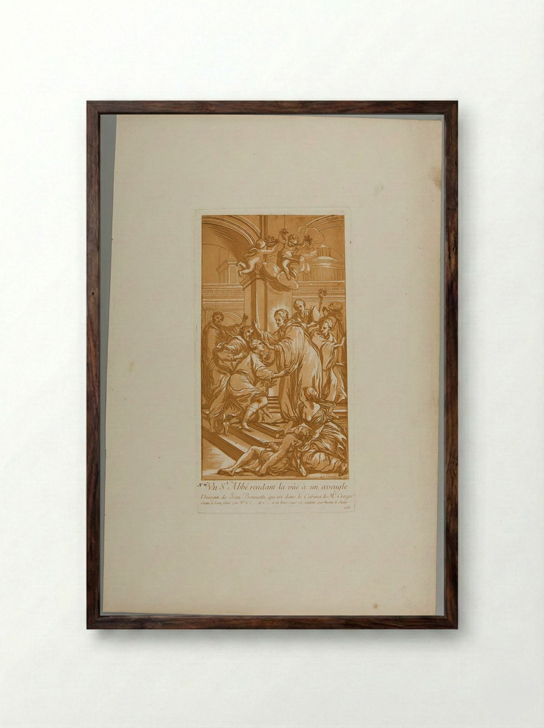 An Abbot-Saint Restoring a Blind Man's Sight - Anne Claude Philippe de Thubières, comte de Caylus - Framed Print Dark Wood