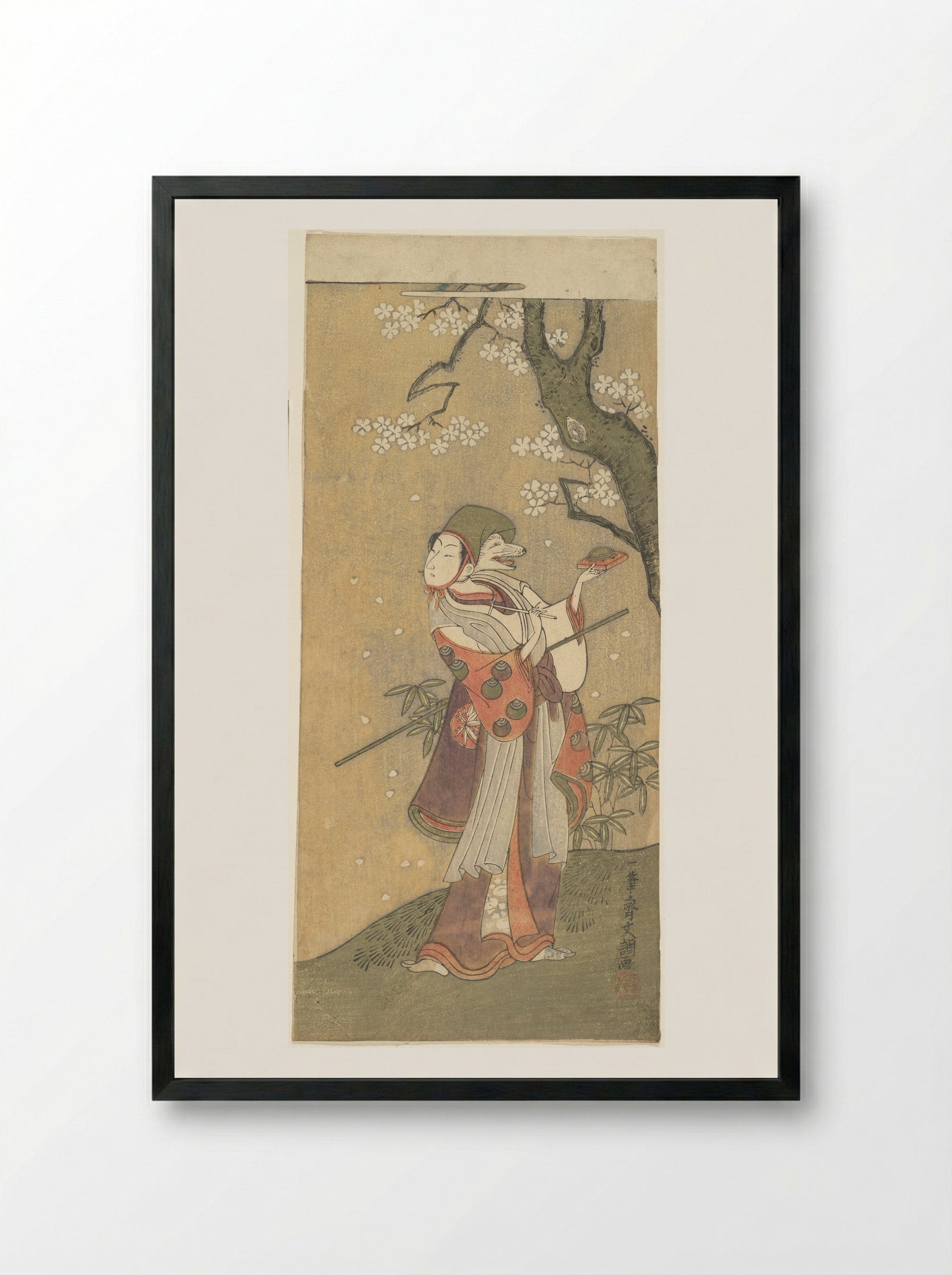 An Actor in the Fox Dance from the Drama, The Thousand Cherry Trees - Ippitsusai Bunchō - Framed Print Black