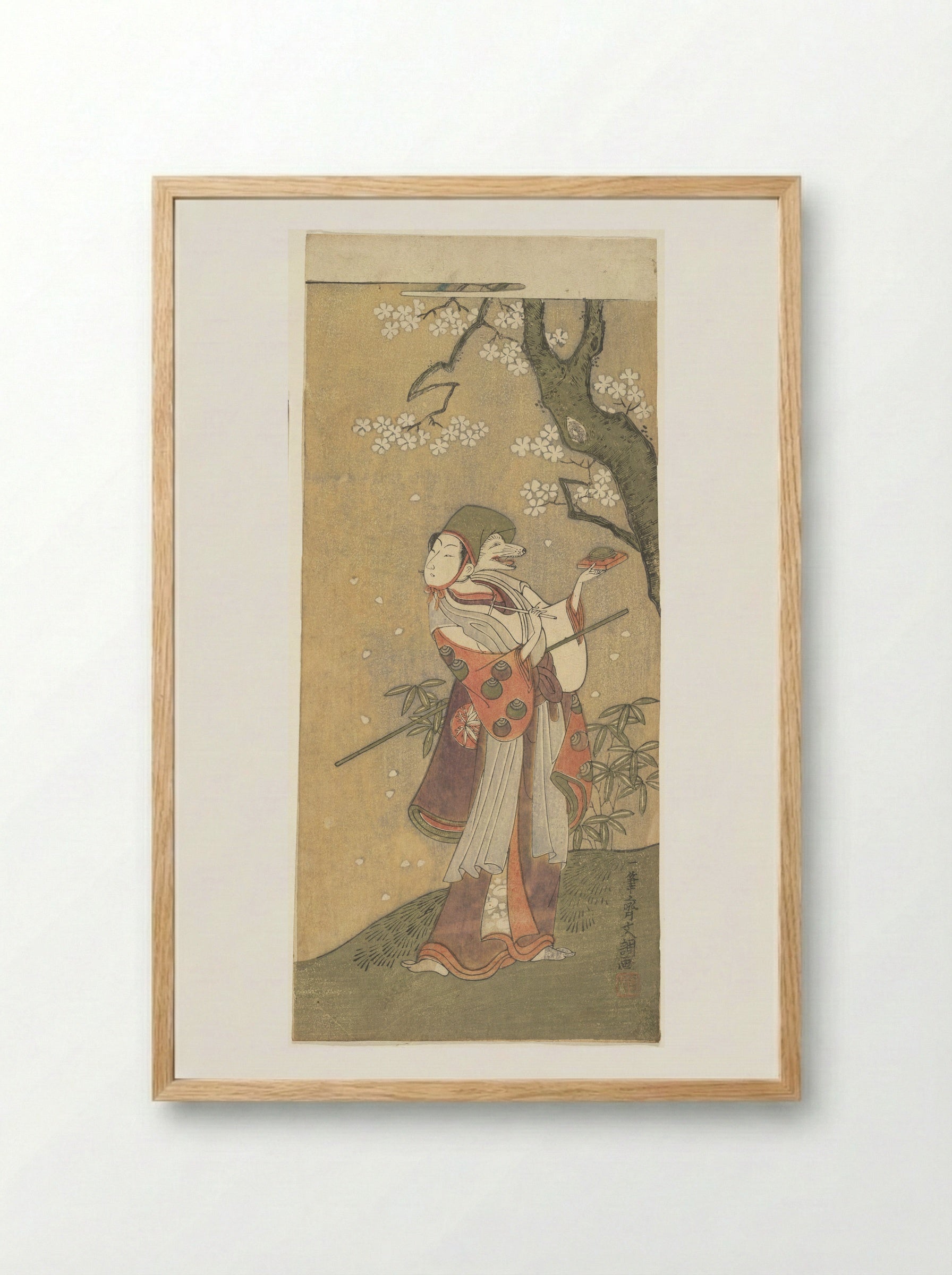 An Actor in the Fox Dance from the Drama, The Thousand Cherry Trees - Ippitsusai Bunchō - Framed Print Wood