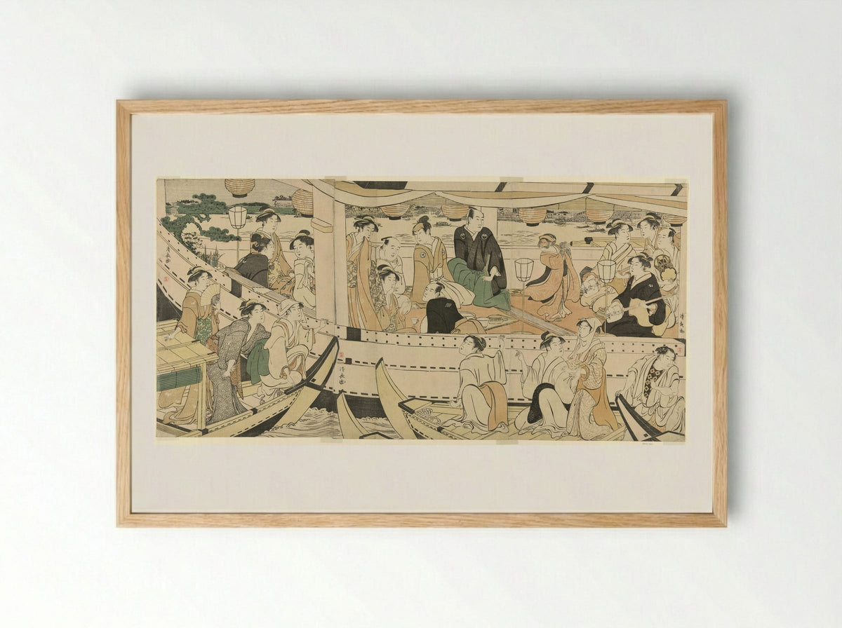 An Actors' Boating Party on the Sumida River - Torii Kiyonaga - Framed Print Wood