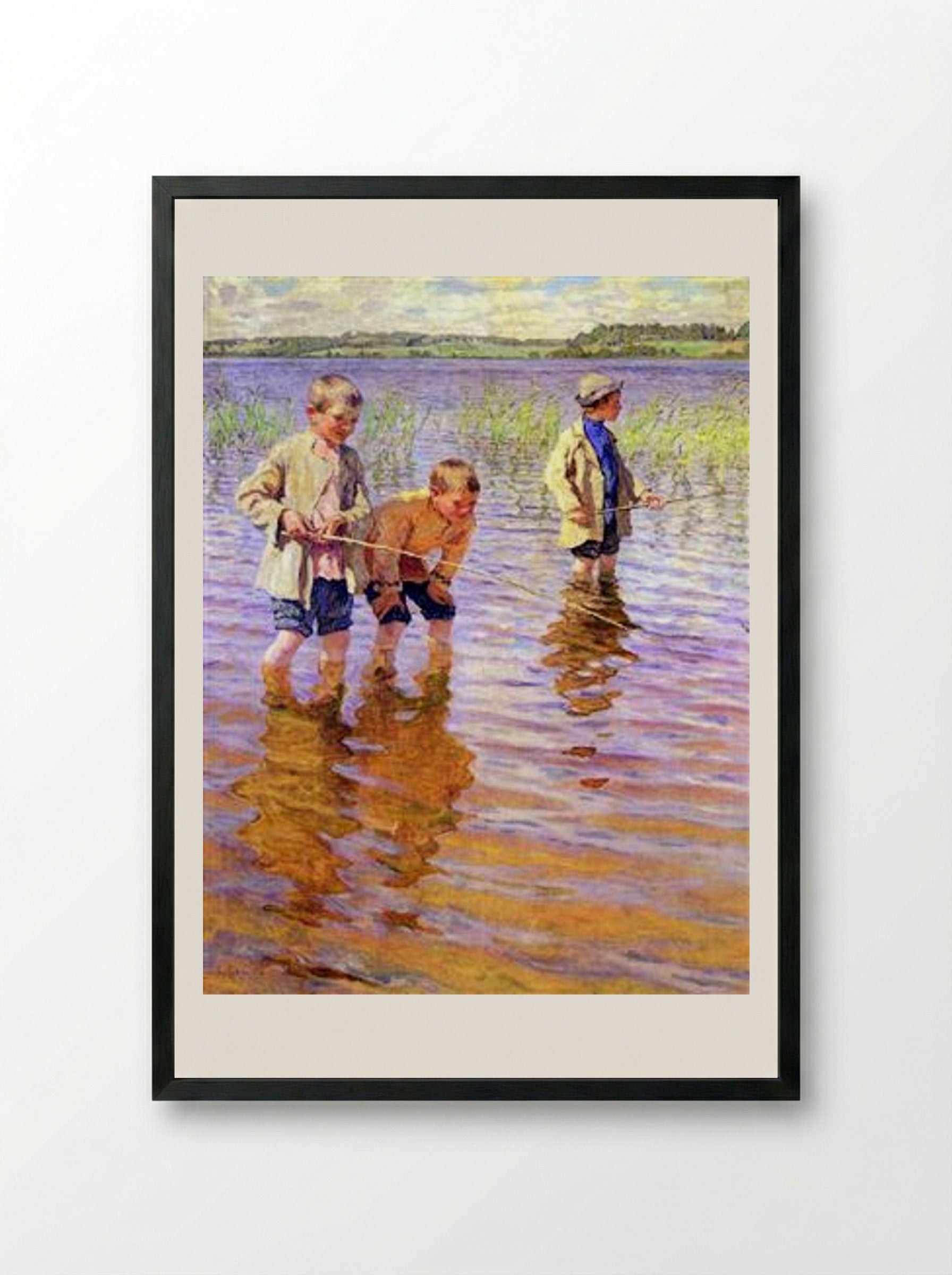 An Afternoon Fishing - Nikolay Bogdanov-Belsky - Framed Print Black