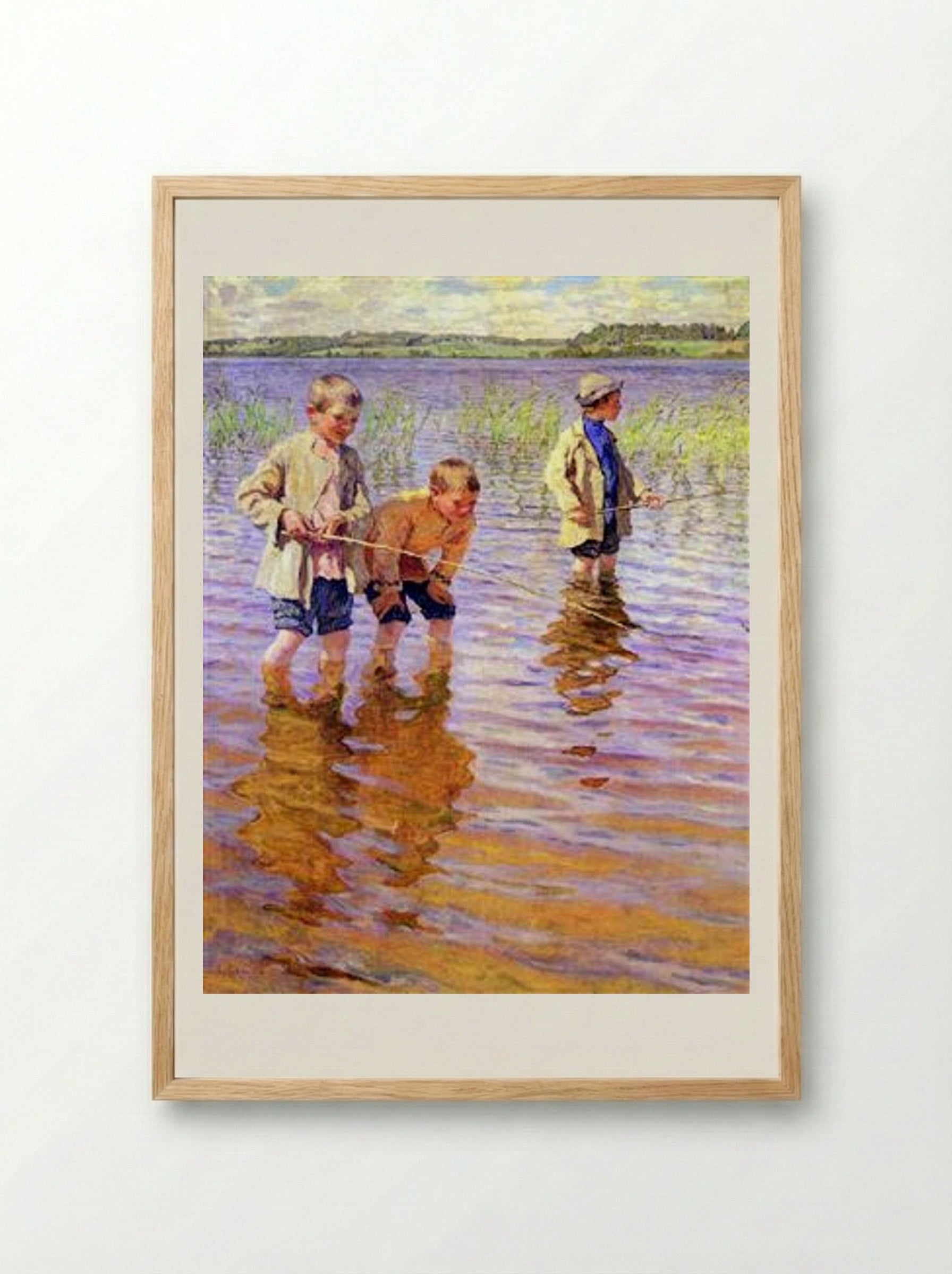 An Afternoon Fishing - Nikolay Bogdanov-Belsky - Framed Print Wood