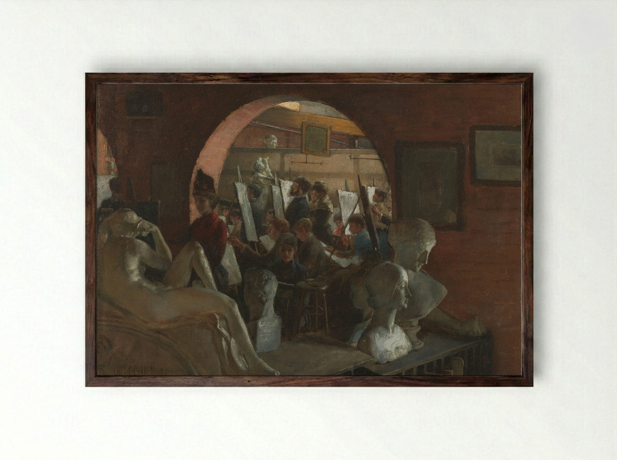 An Alcove in the Art Students' League - Charles Courtney Curran - Framed Print Dark Wood