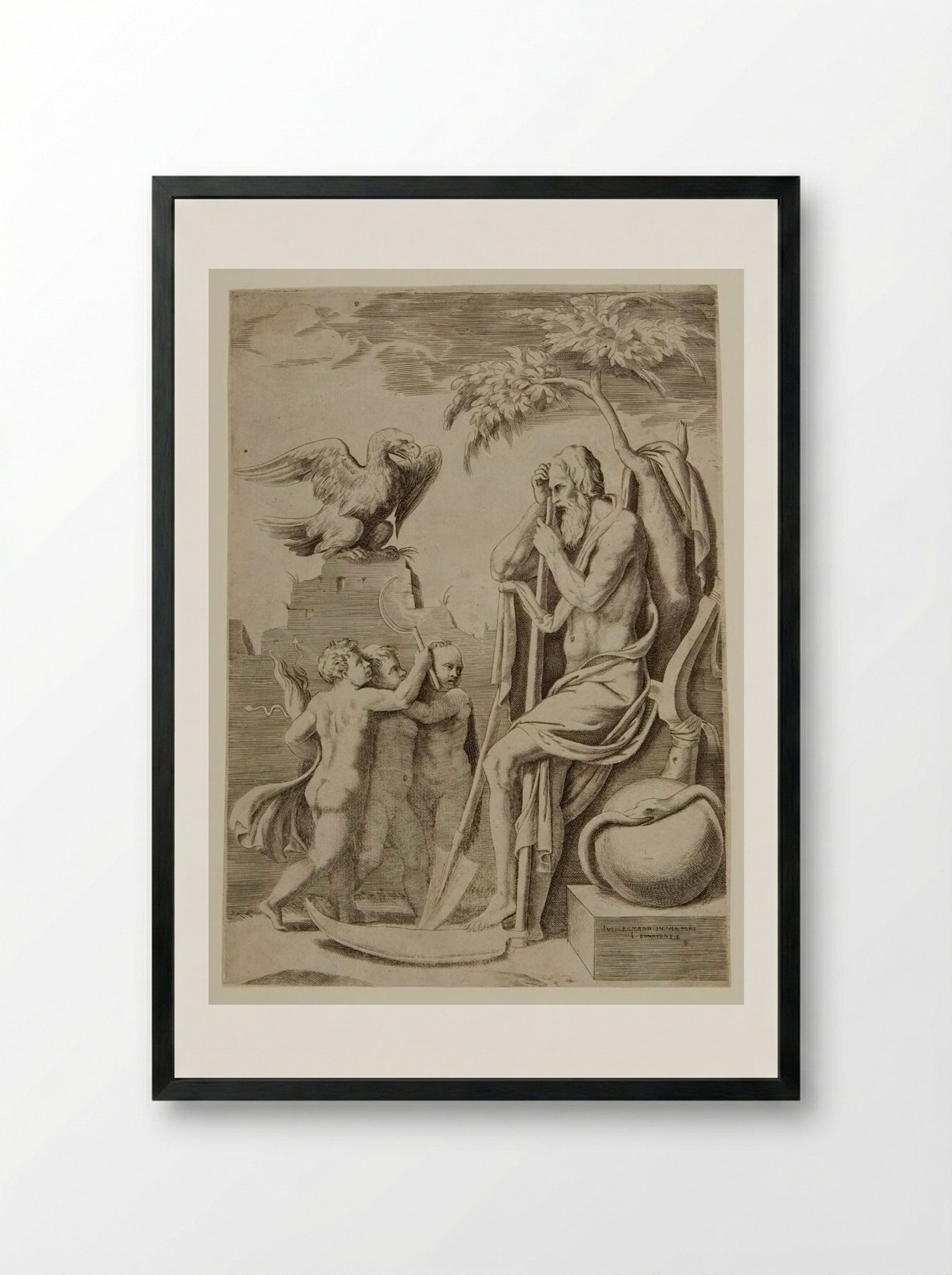 An Allegory of Time - Giulio Bonasone - Framed Print Black