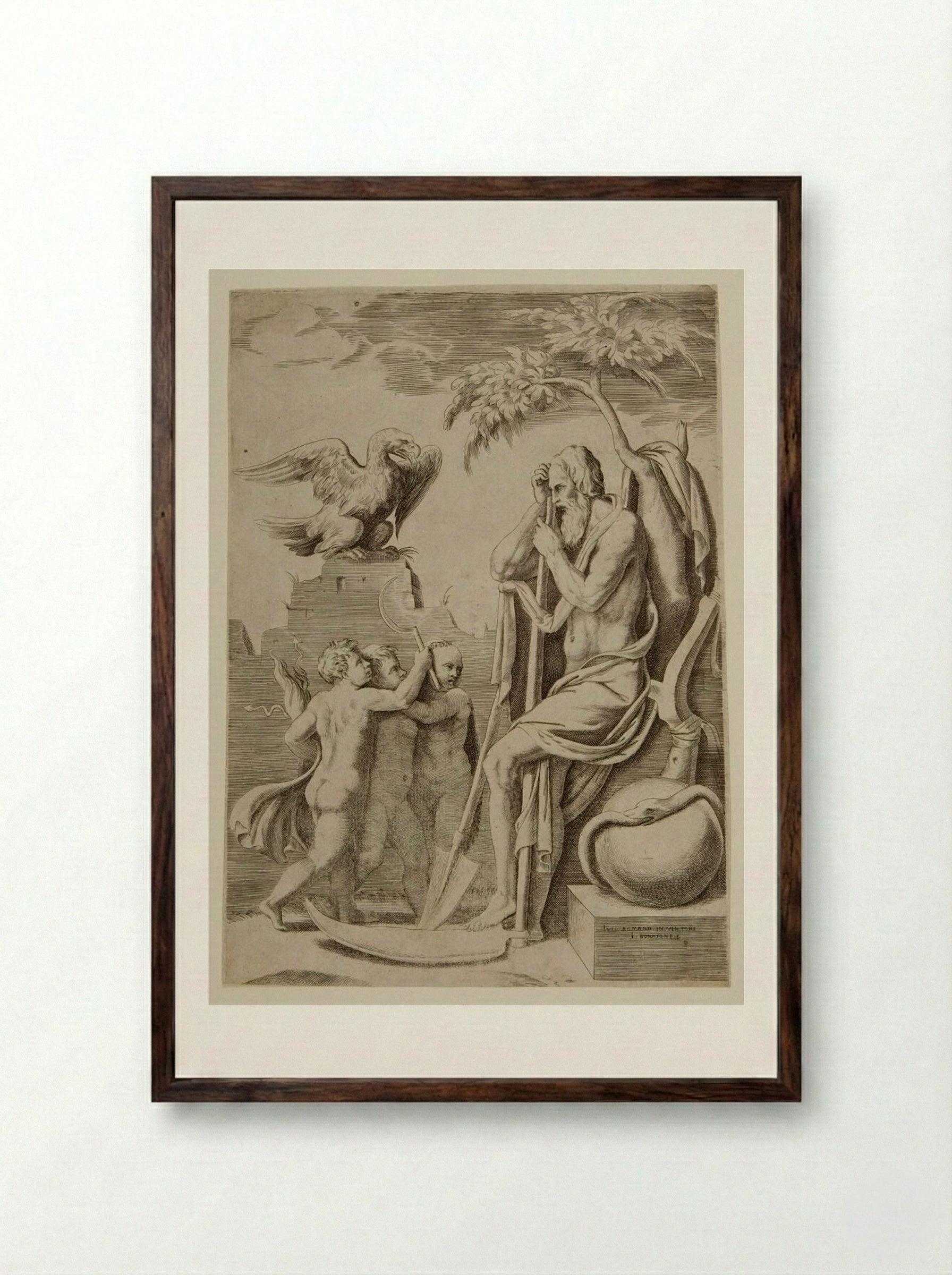 An Allegory of Time - Giulio Bonasone - Framed Print Dark Wood