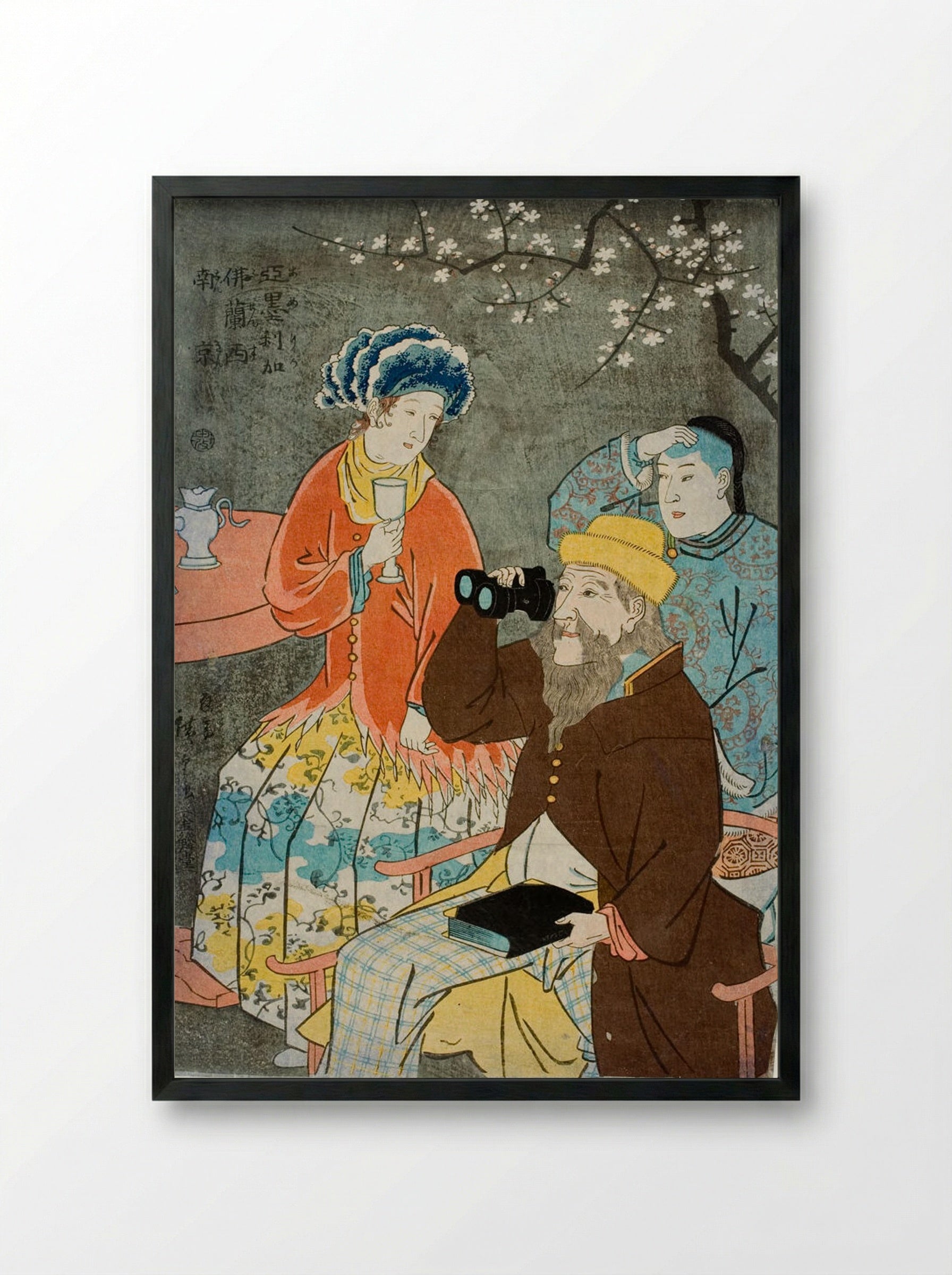 An American, a French Woman, and a Chinese Servant - Utagawa Hiroshige II - Framed Print Black