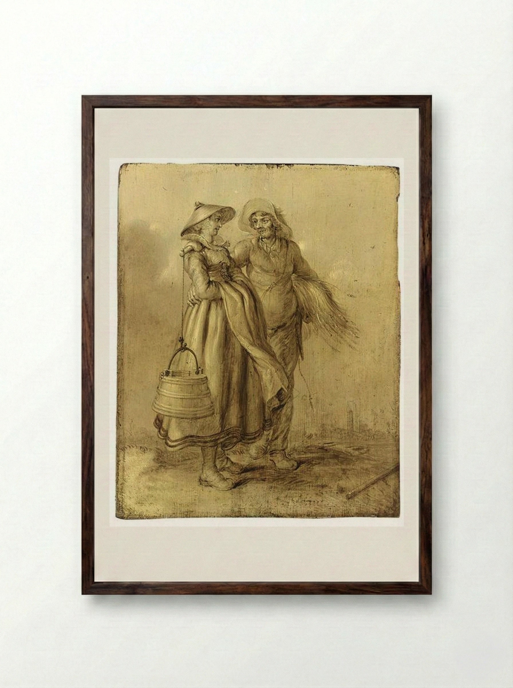 An Amorous Peasant Couple Conversing - Adriaen van de Venne - Framed Print Dark Wood