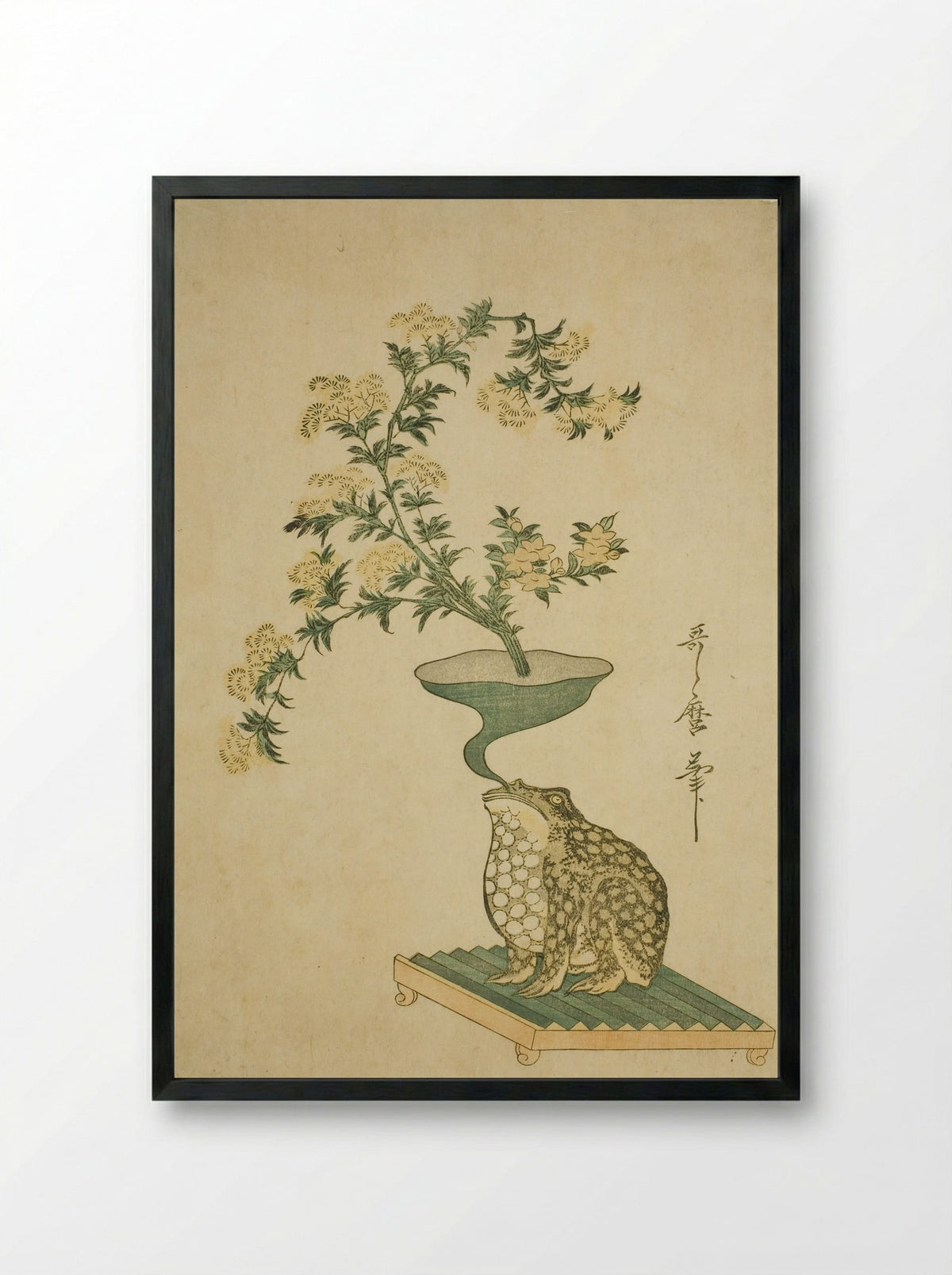 An Arrangement of Valerian and Chinese Bell Flowers - Kitagawa Utamaro - Framed Print Black