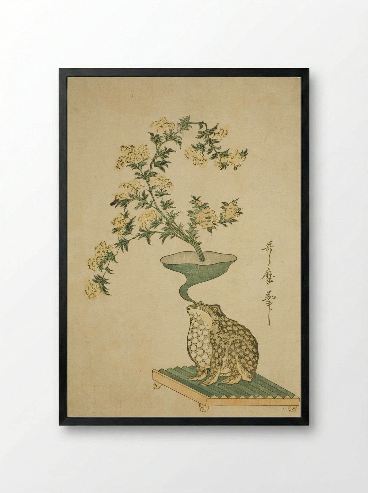 An Arrangement of Valerian and Chinese Bell Flowers - Kitagawa Utamaro - Framed Print Black