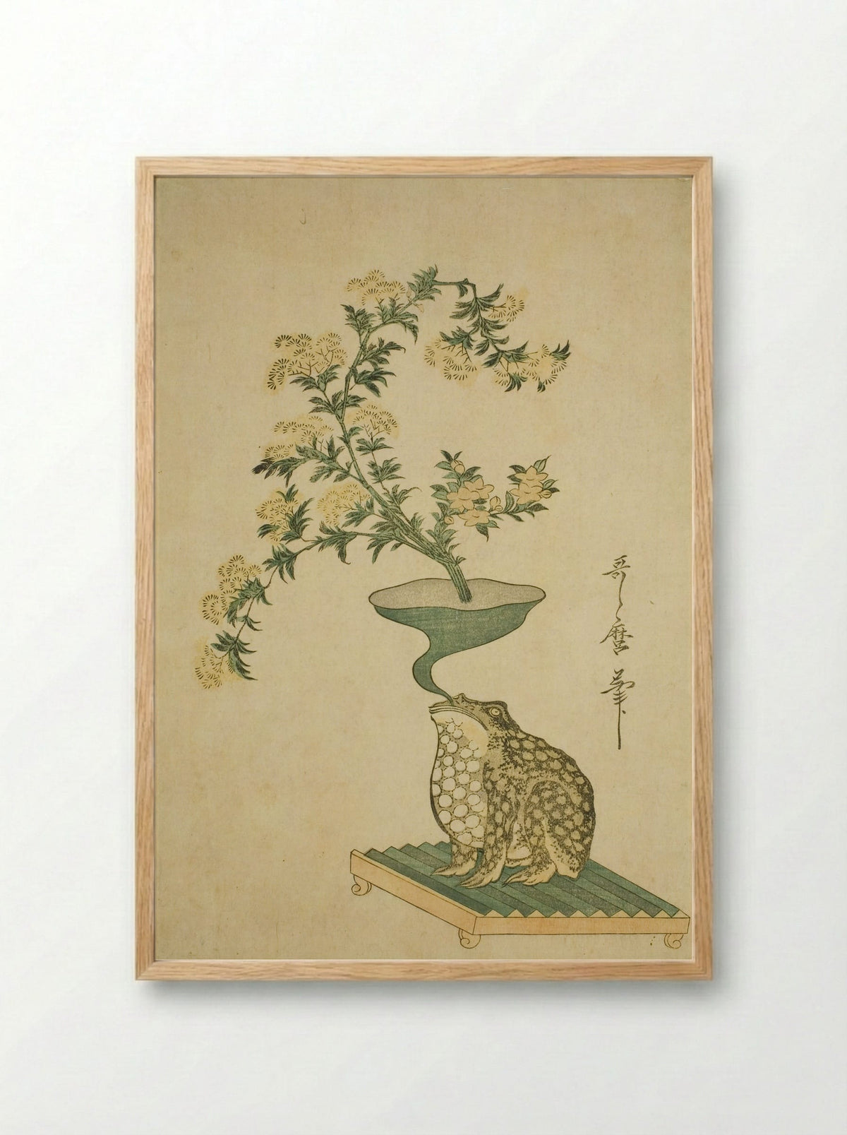 An Arrangement of Valerian and Chinese Bell Flowers - Kitagawa Utamaro - Framed Print Wood