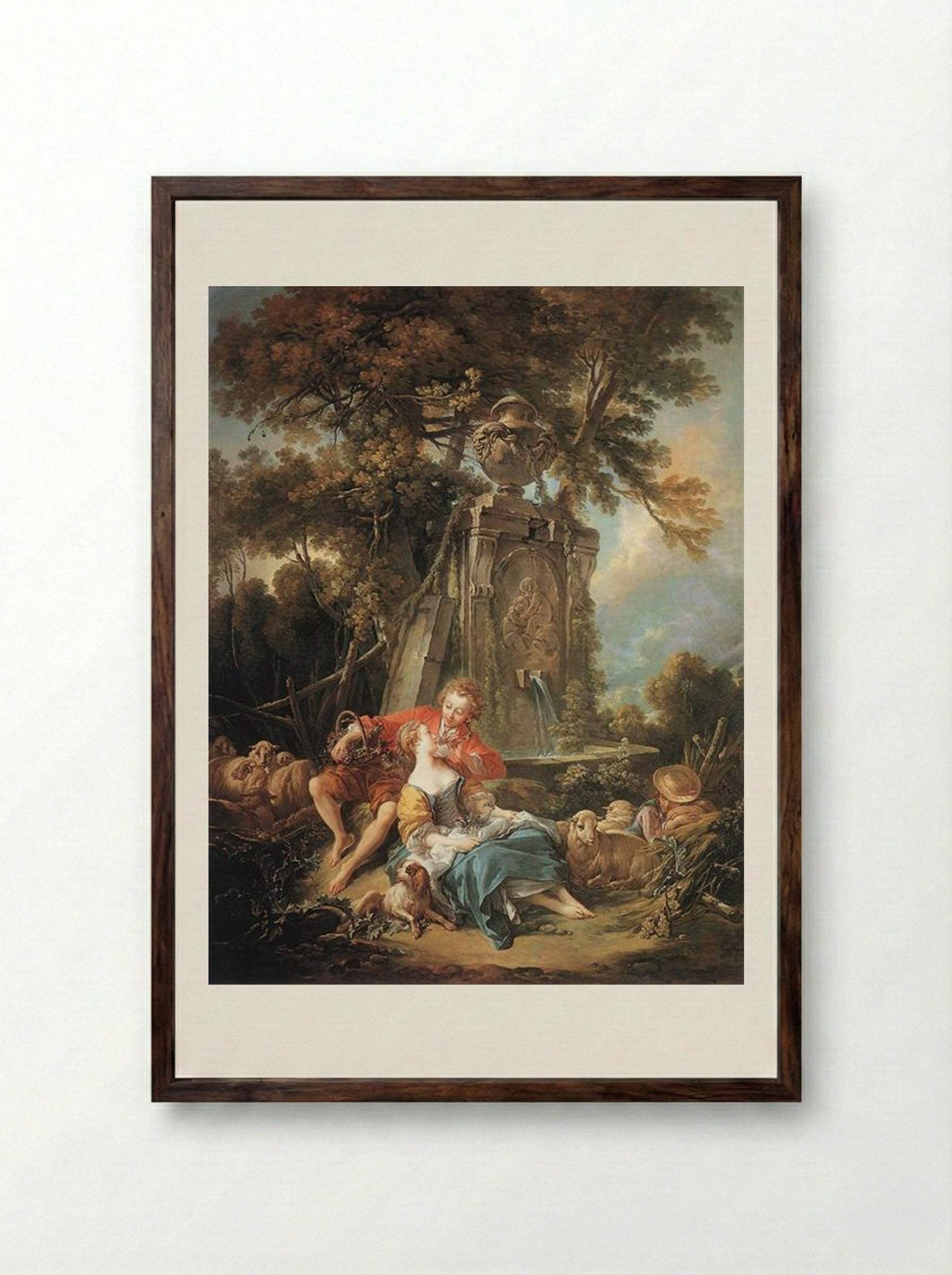 An Autumn Pastoral - Francois Boucher - Framed Print Dark Wood