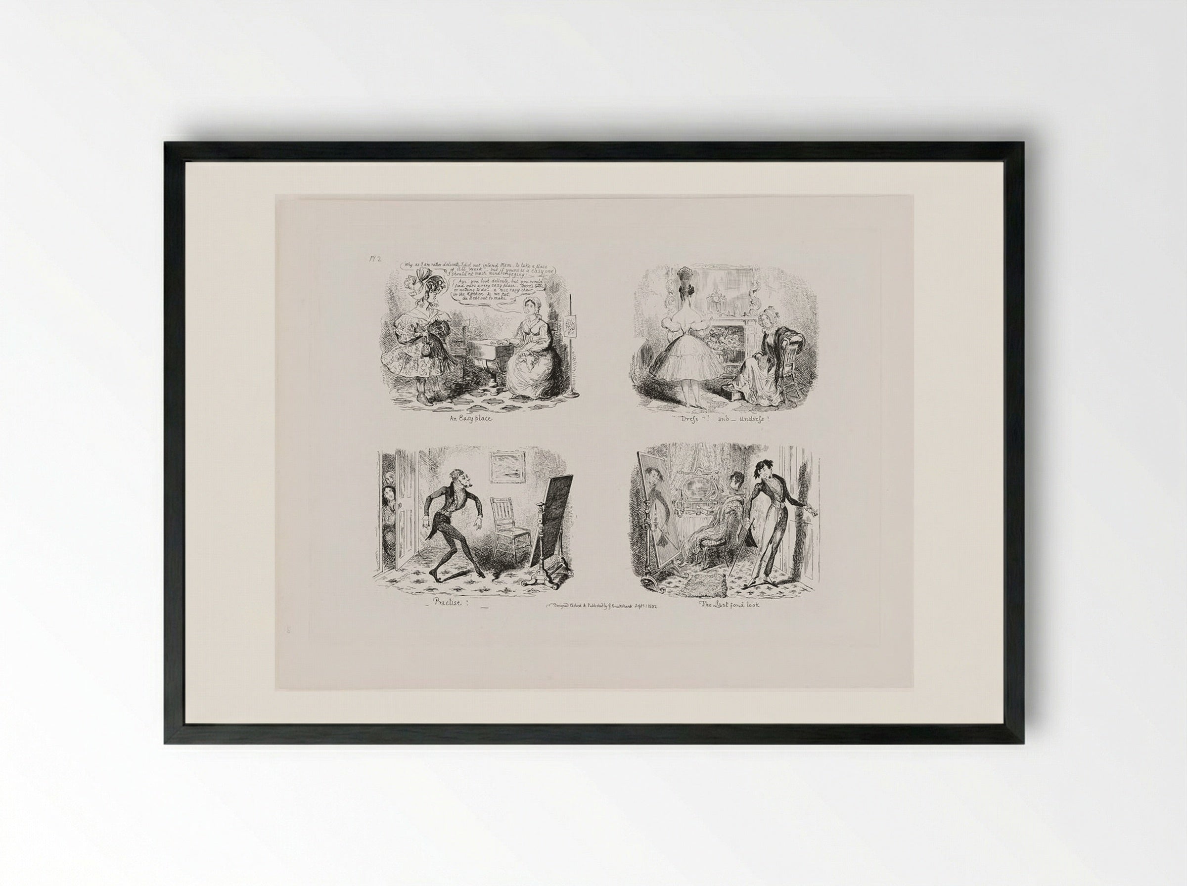 An Easy Place, Dress! and Undress, Practise!, and The Last Fond Look - George Cruikshank - Framed Print Black