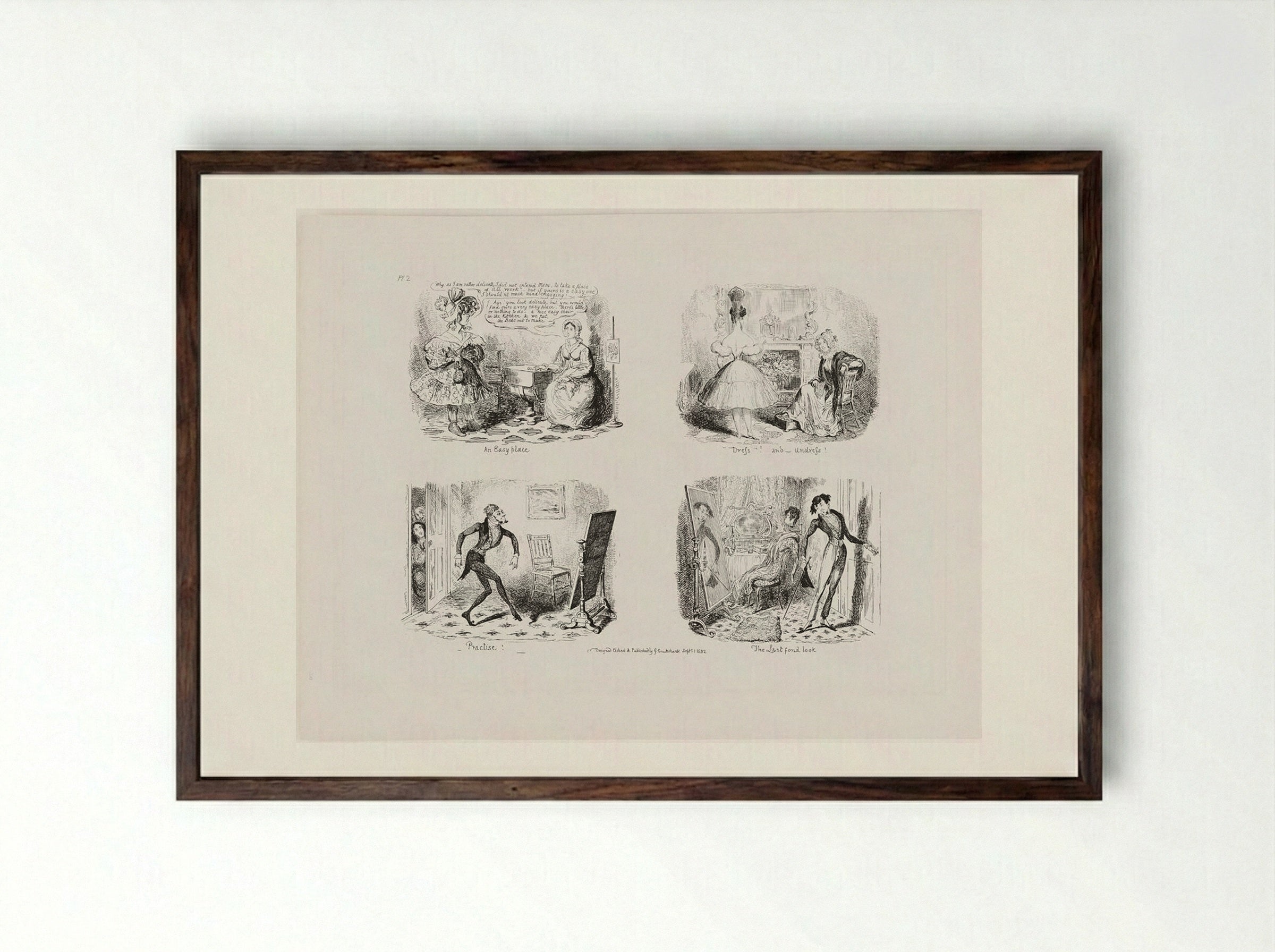 An Easy Place, Dress! and Undress, Practise!, and The Last Fond Look - George Cruikshank - Framed Print Dark Wood