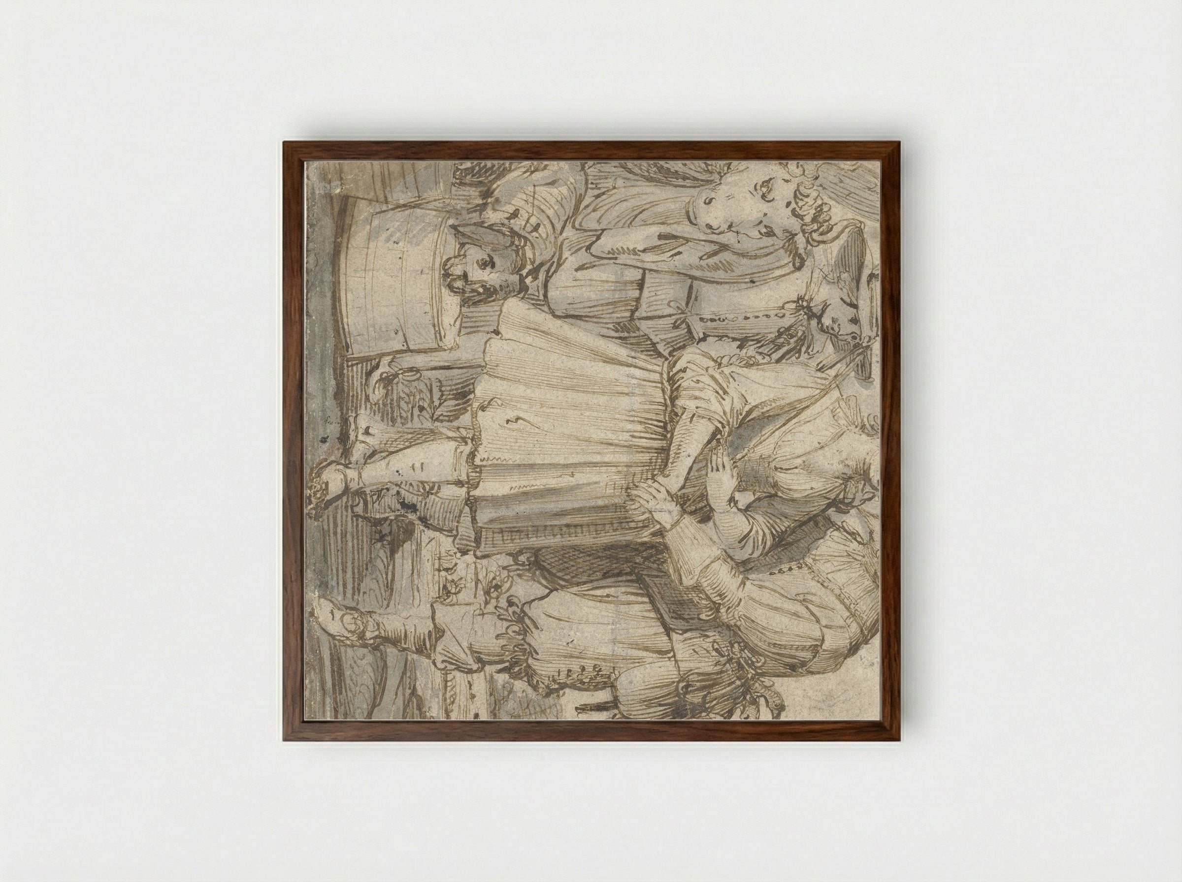 An Elderly Hunter and a Young Woman - Jan Philipsz. van Bouckhorst - Framed Print Dark Wood
