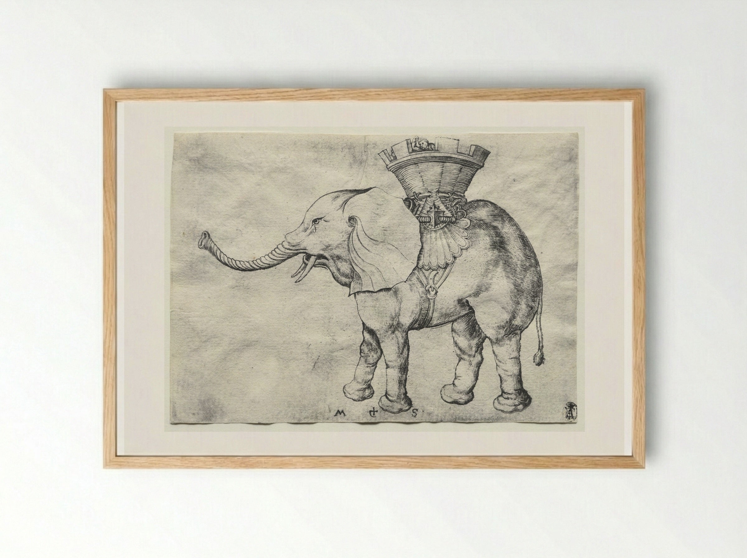 An Elephant with Howdah - Martin Schongauer - Framed Print Wood