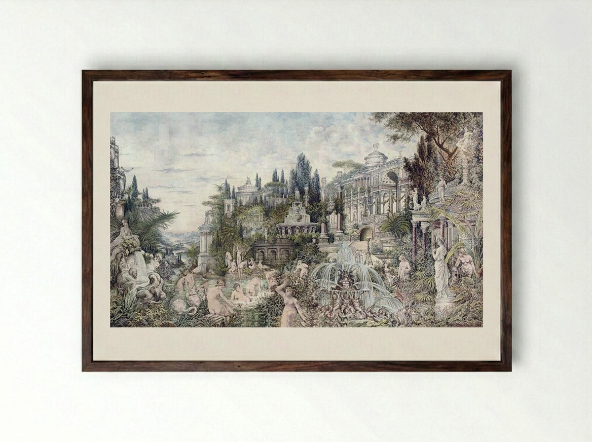 An Enchanted Garden - Wilhelm Kotarbinski - Framed Print Dark Wood