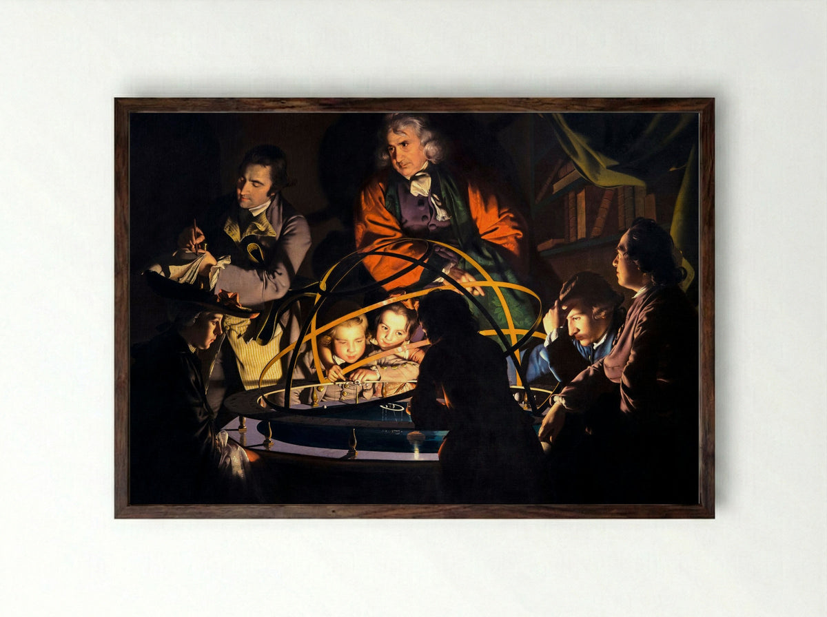 An Experiment on a Bird in the Air Pump - Joseph Wright - Framed Print Dark Wood