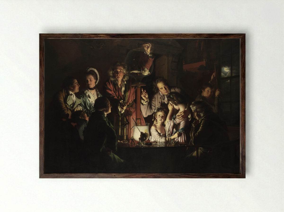 An Experiment on a Bird in the Air Pump - Joseph Wright of Derby - Framed Print Dark Wood