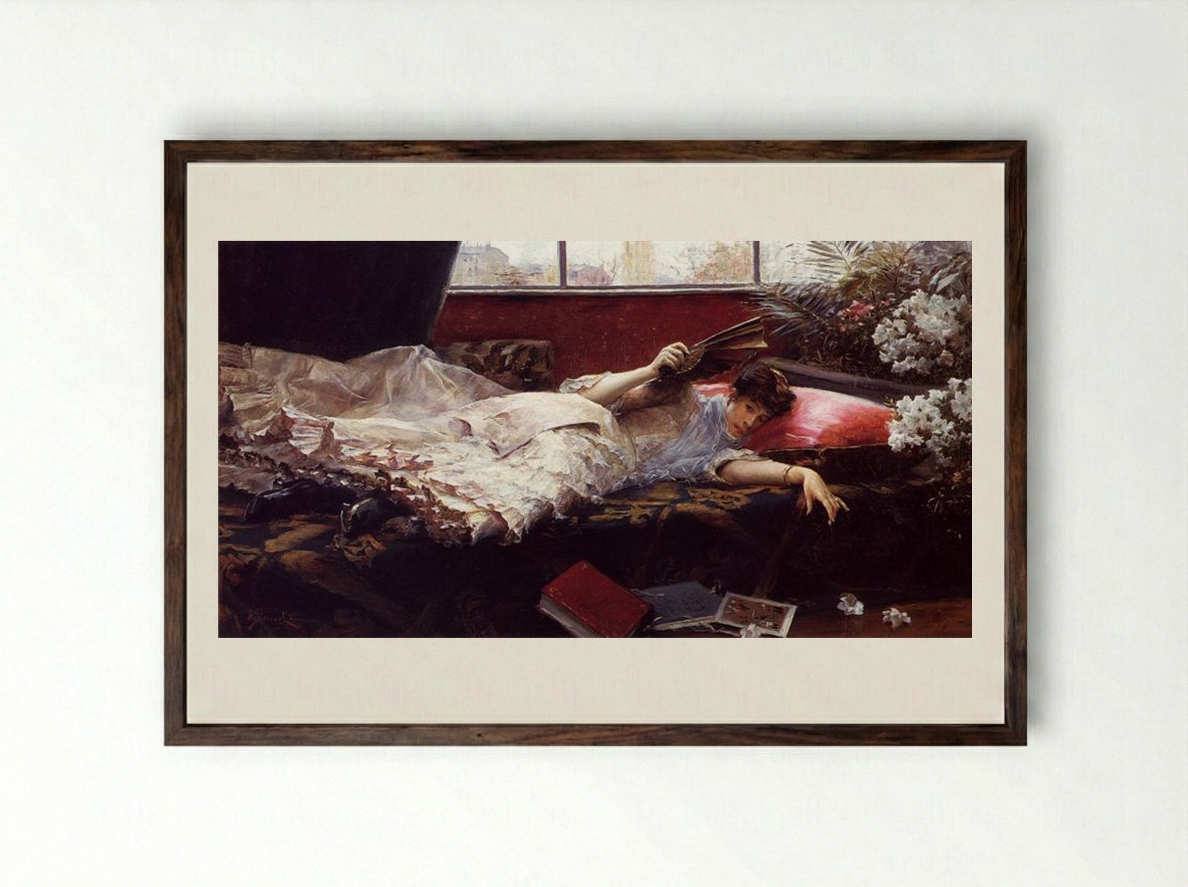 An Idle Afternoon - Julius LeBlanc Stewart - Framed Print Dark Wood