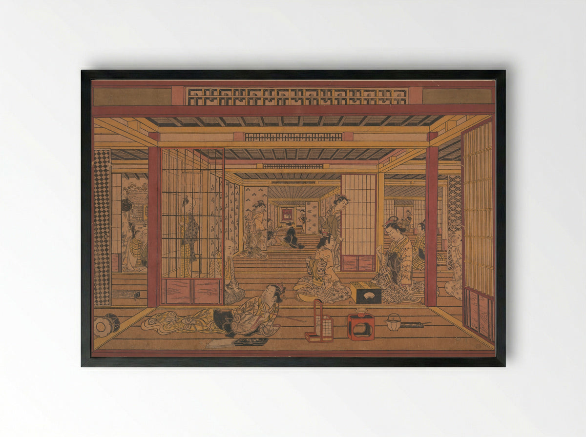An Interior View in the Yoshiwara - Torii Kiyotada - Framed Print Black