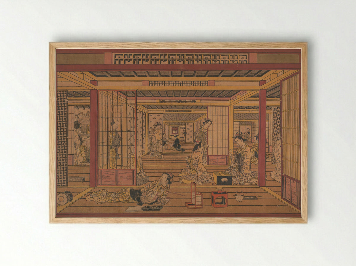 An Interior View in the Yoshiwara - Torii Kiyotada - Framed Print Wood