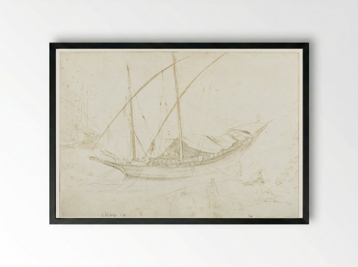 An Italian Galley, with the Bow to the Left - Guilliam du Gardijn - Framed Print Black