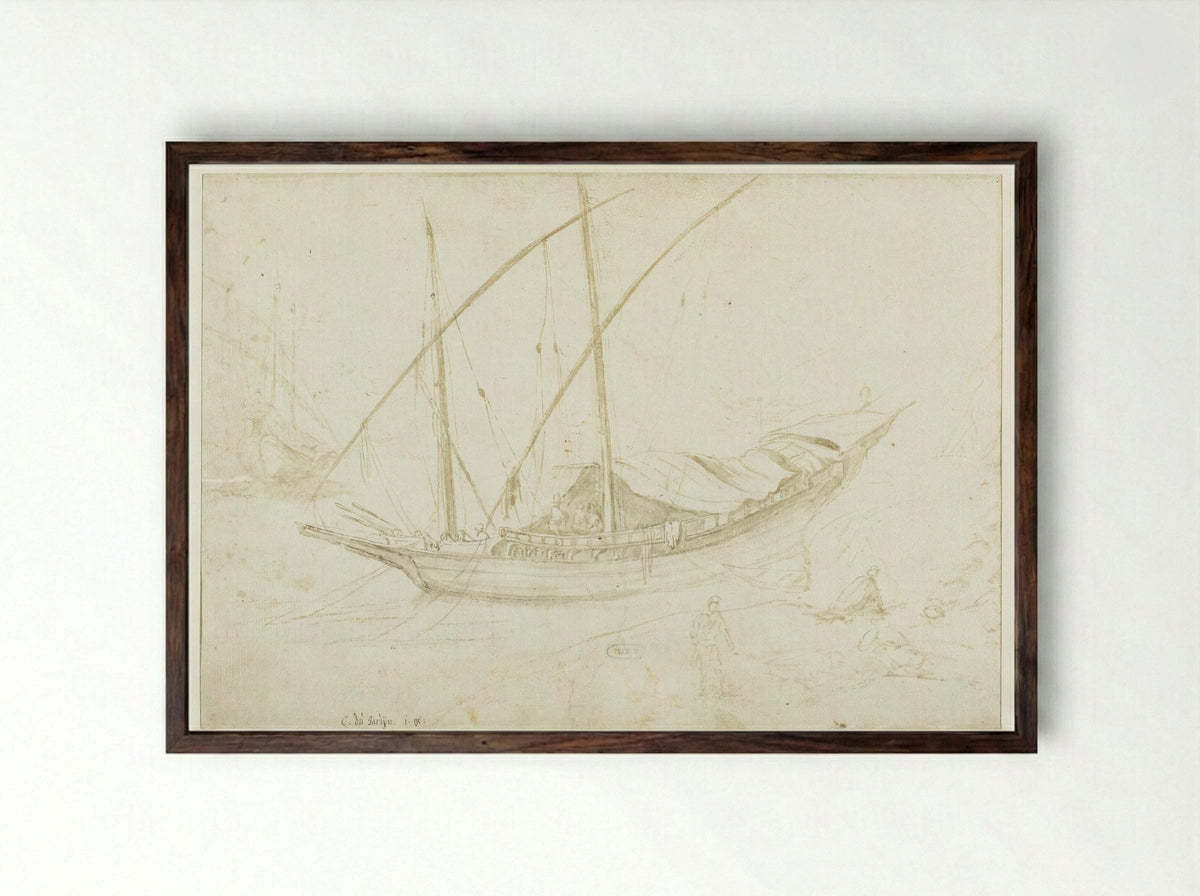 An Italian Galley, with the Bow to the Left - Guilliam du Gardijn - Framed Print Dark Wood