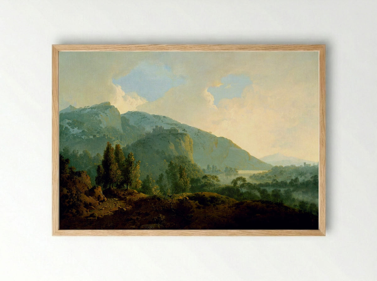 An Italian Landscape with Mountains and a River - Joseph Wright - Framed Print Wood