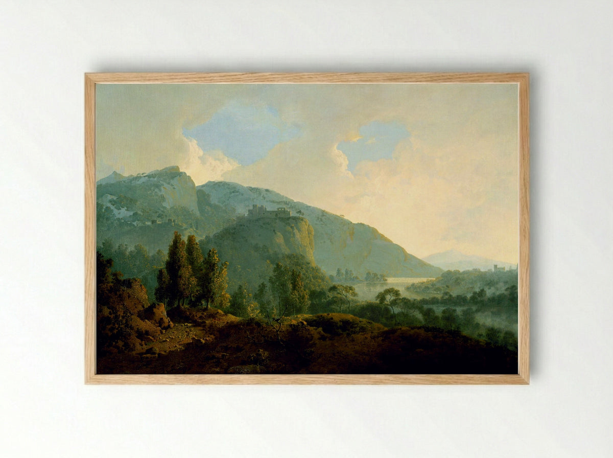 An Italian Landscape with Mountains and a River - Joseph Wright - Framed Print Wood