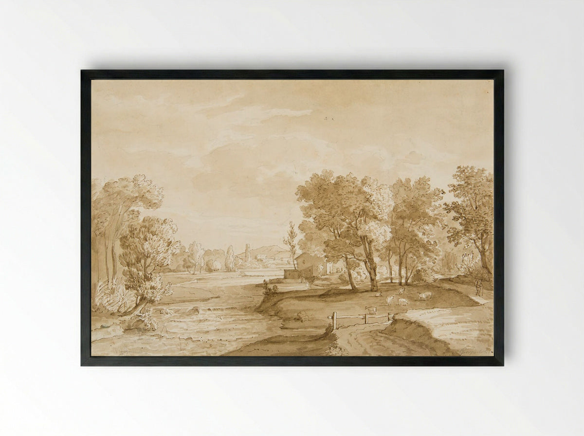 An Italian Landscape - Florian Grospietsch - Framed Print Black