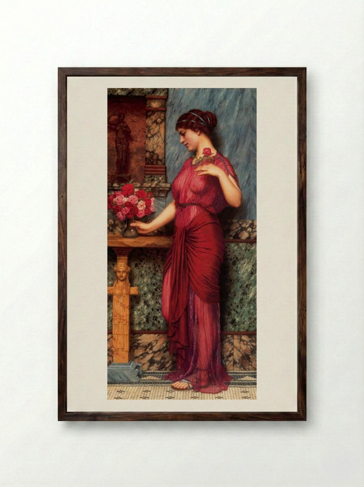 An Offering to Venus - John William Godward - Framed Print Dark Wood